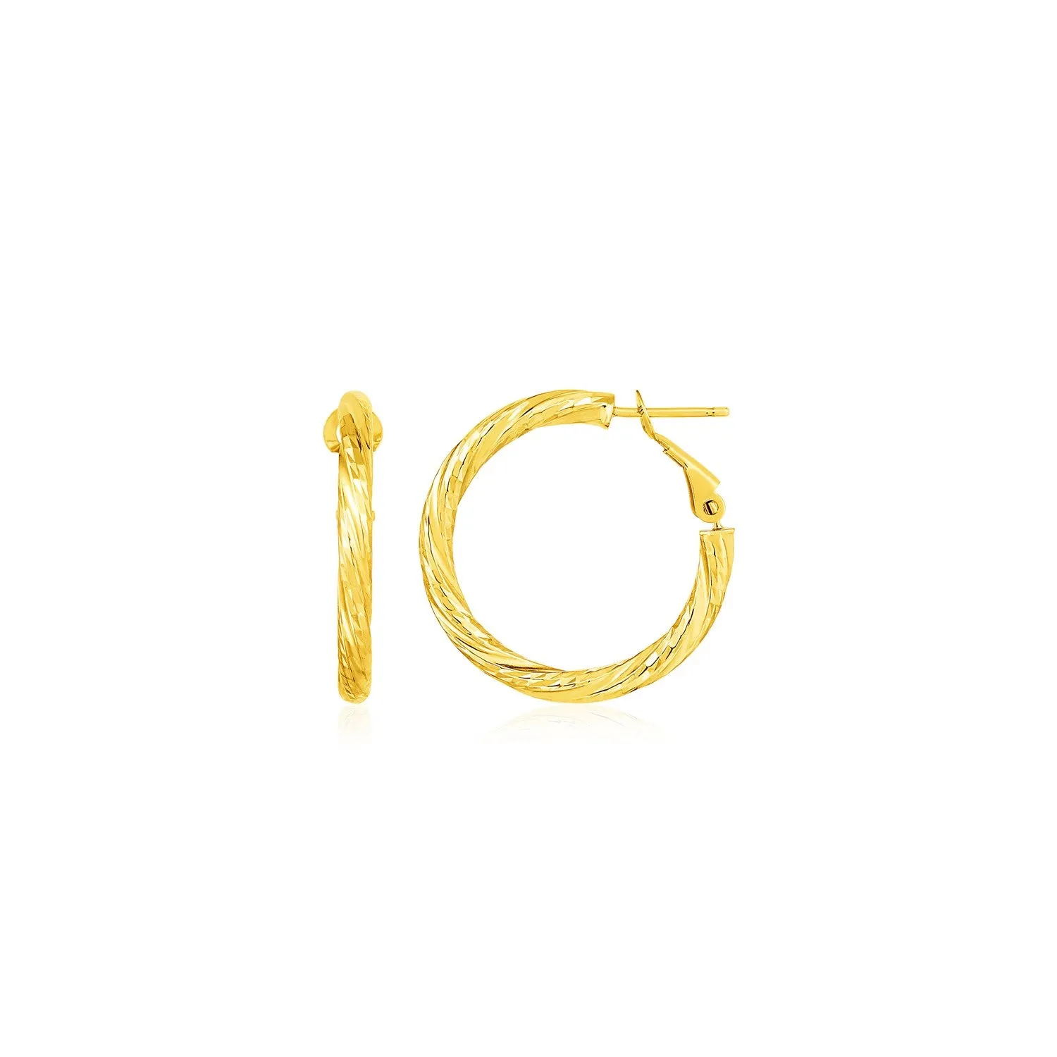 14k Yellow Gold Petite Twisted Round Hoop Earrings Weight 1.7 grams