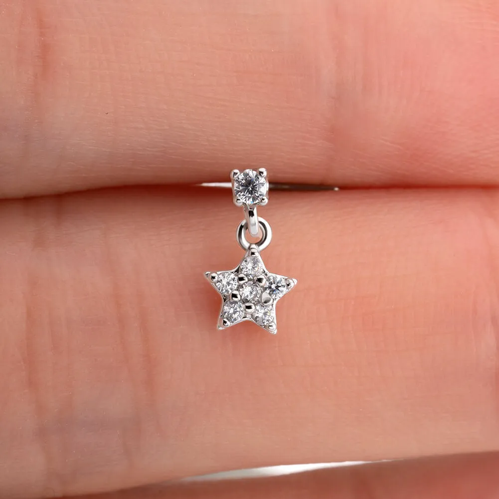 20G Dazzling Star Dangle L Shape Nostril Stud