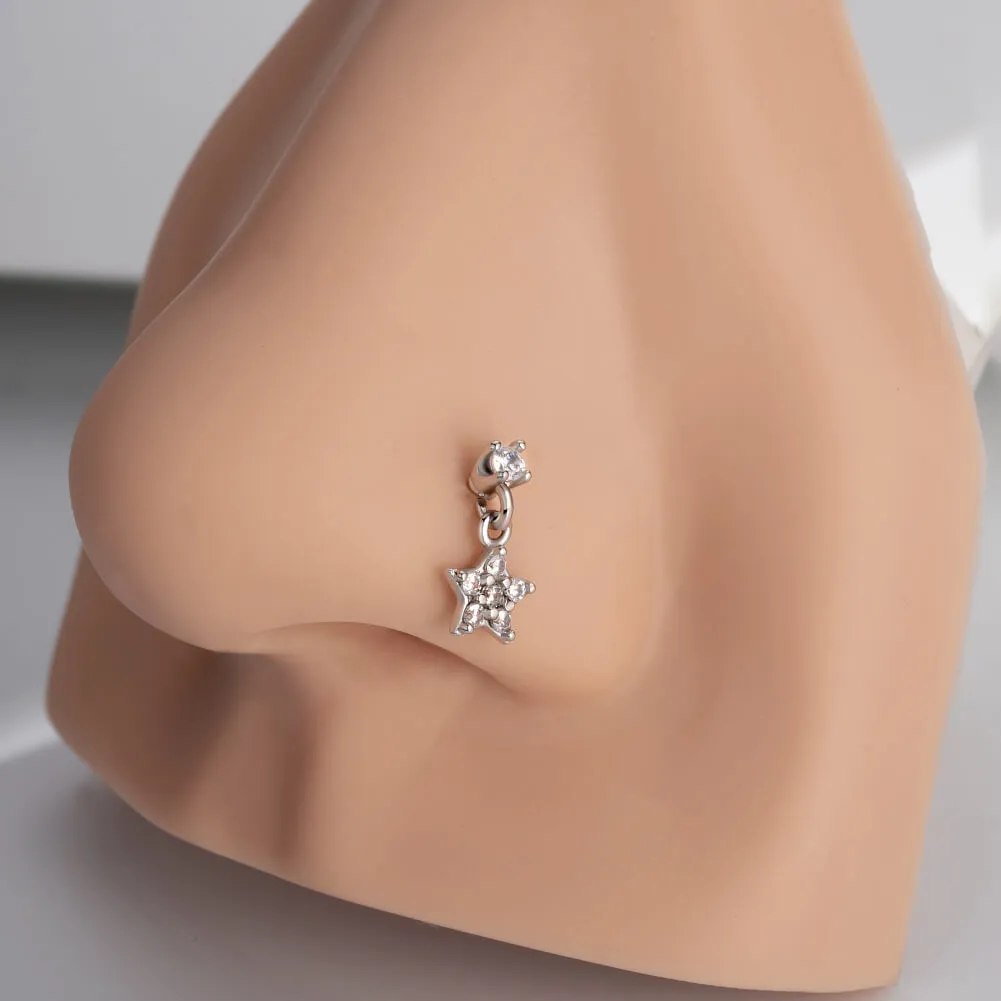 20G Dazzling Star Dangle L Shape Nostril Stud