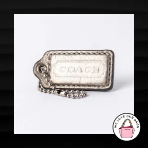 2" Medium COACH SILVER METALLIC LEATHER KEY FOB BAG CHARM KEYCHAIN HANGTAG TAG