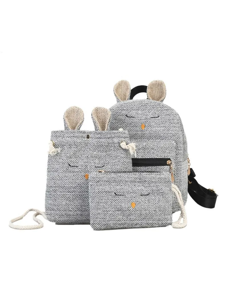 3pcs/set Linen Rabbit Backpack with Ear Women Soft