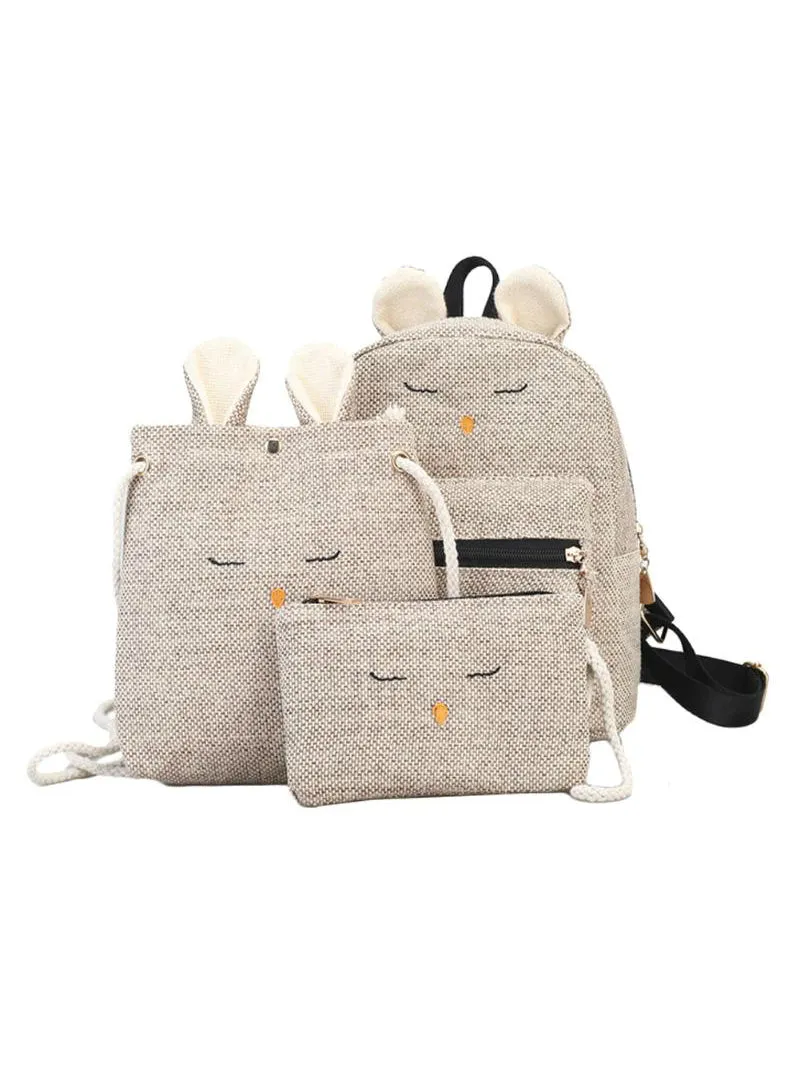 3pcs/set Linen Rabbit Backpack with Ear Women Soft