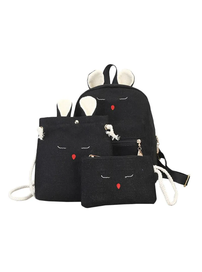 3pcs/set Linen Rabbit Backpack with Ear Women Soft