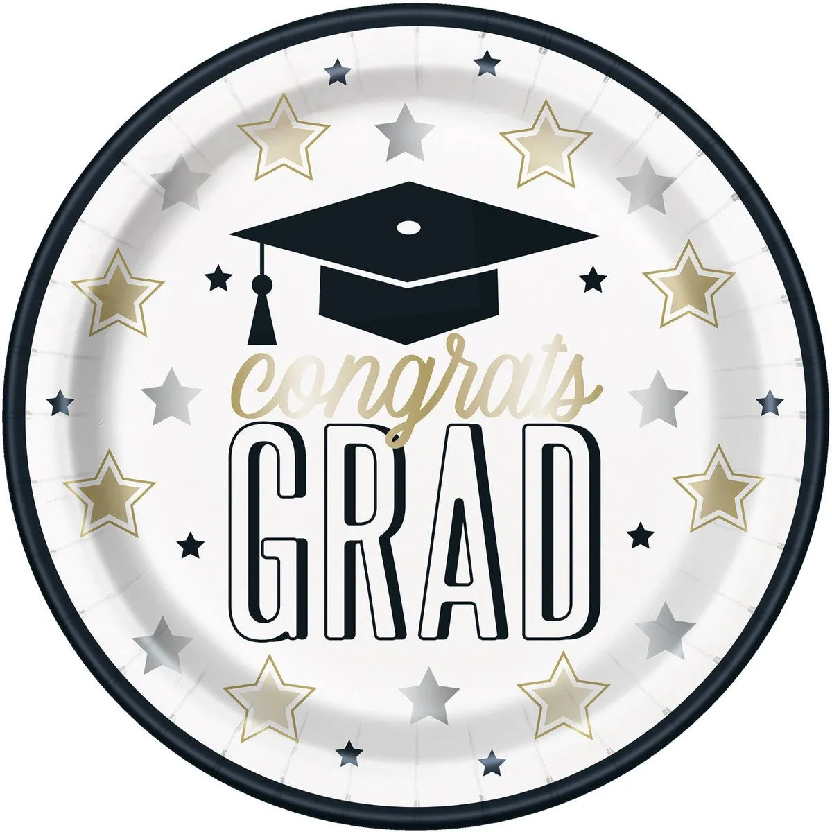 8pk Dazzling Graduation Black Paper Plates