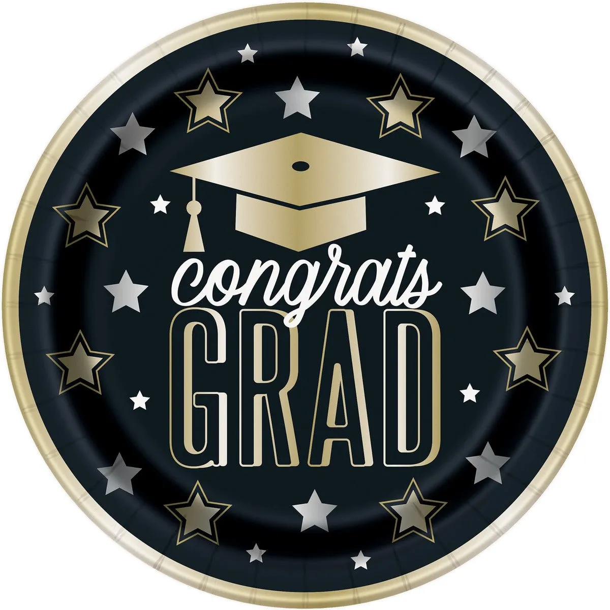 8pk Dazzling Graduation Black Paper Plates