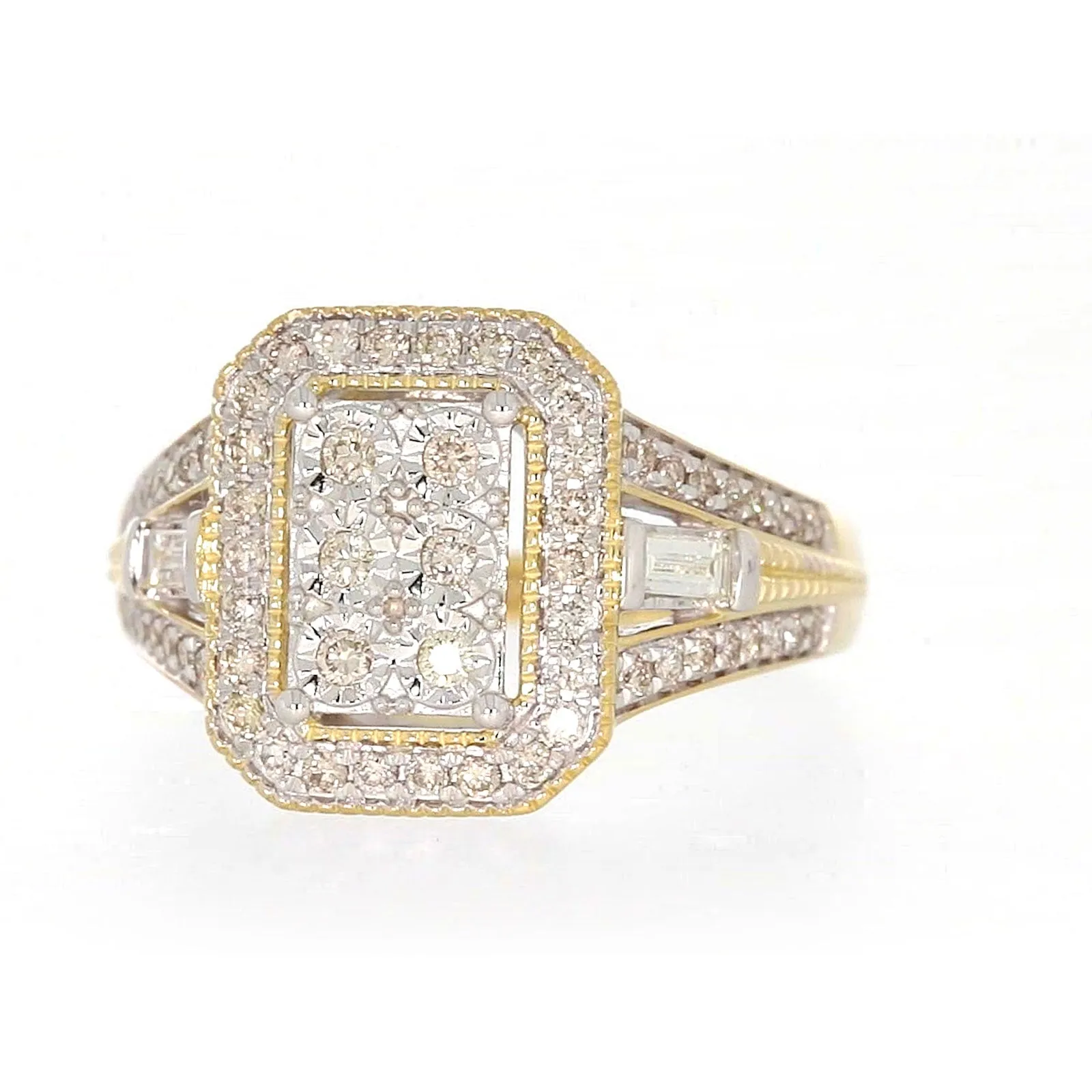 9ct Yellow Gold Round Brilliant & Baguette Cut 1/2 CARAT tw of Diamonds Ring