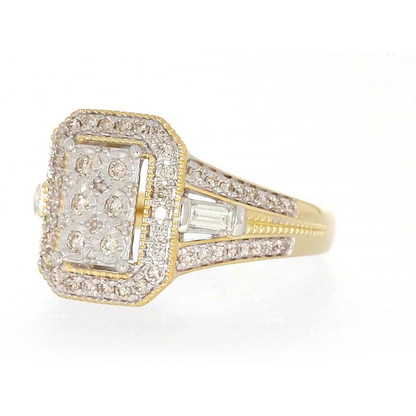 9ct Yellow Gold Round Brilliant & Baguette Cut 1/2 CARAT tw of Diamonds Ring