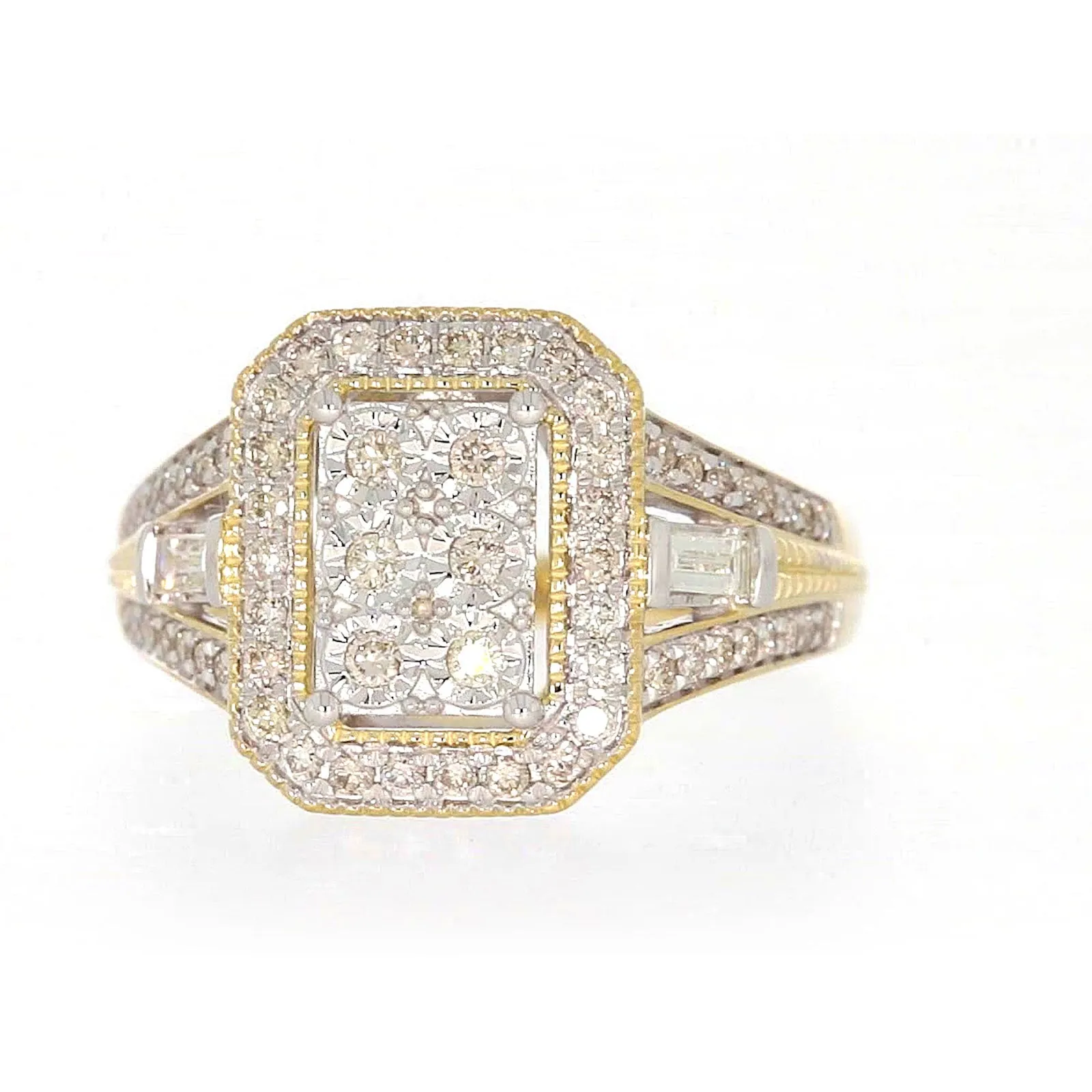 9ct Yellow Gold Round Brilliant & Baguette Cut 1/2 CARAT tw of Diamonds Ring