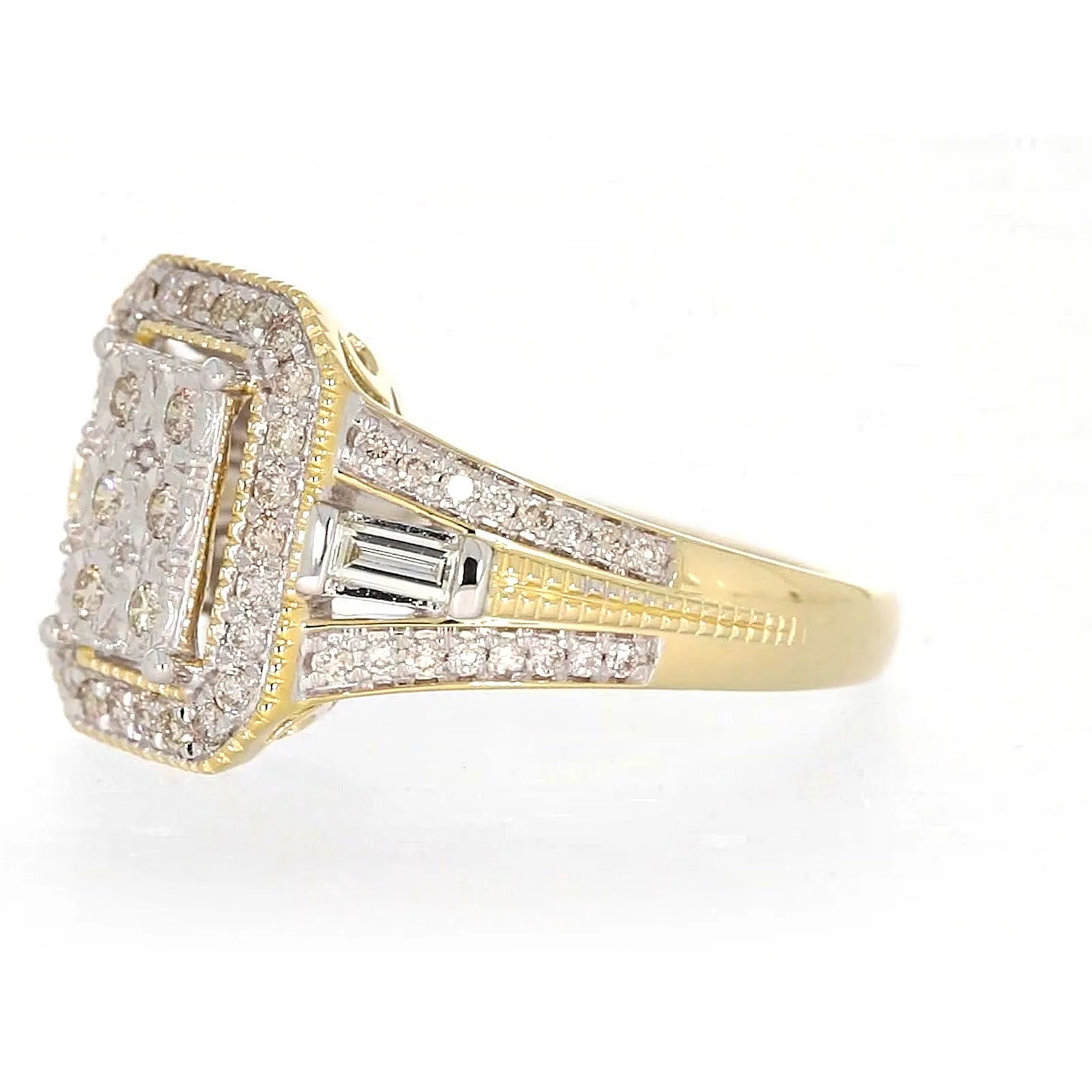 9ct Yellow Gold Round Brilliant & Baguette Cut 1/2 CARAT tw of Diamonds Ring