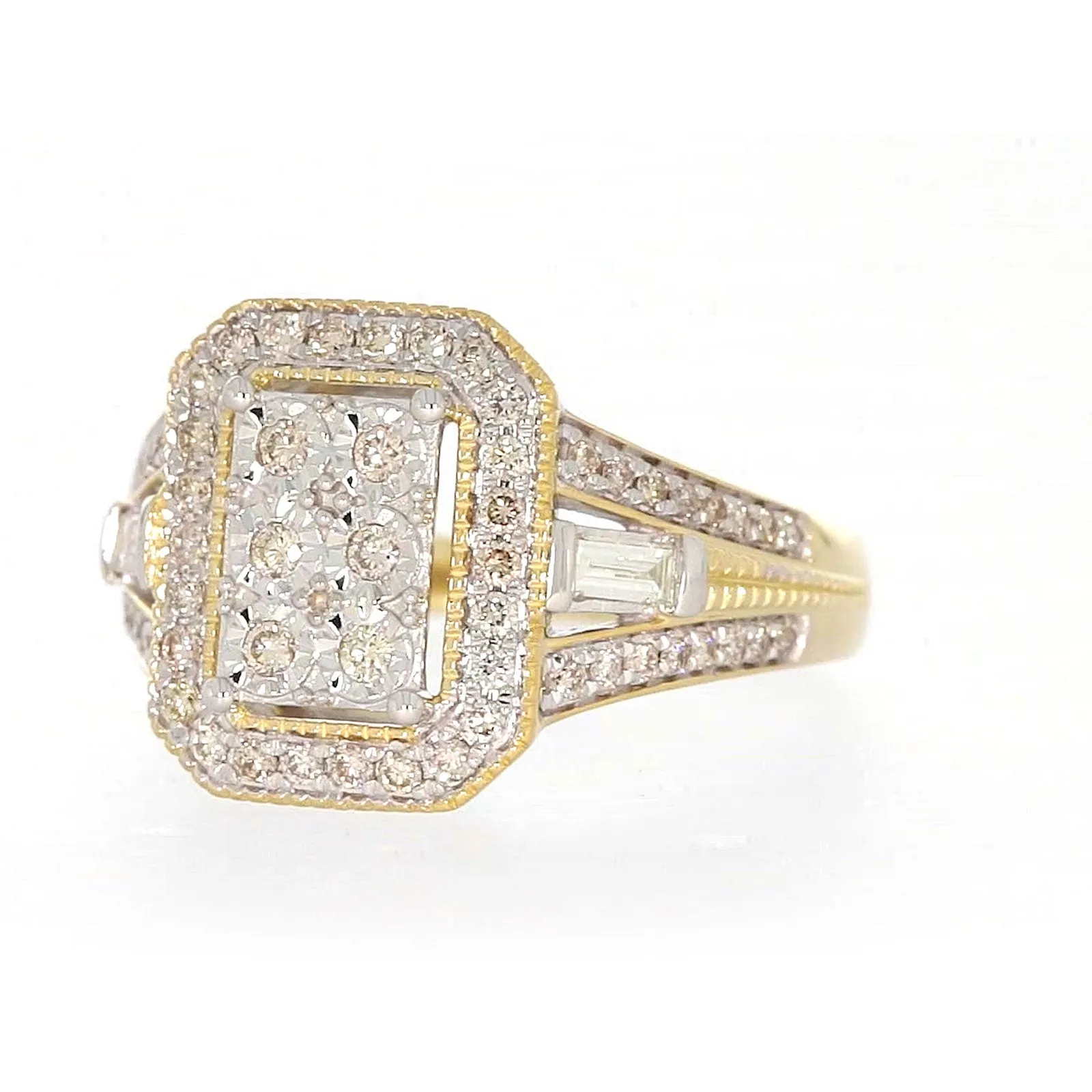 9ct Yellow Gold Round Brilliant & Baguette Cut 1/2 CARAT tw of Diamonds Ring