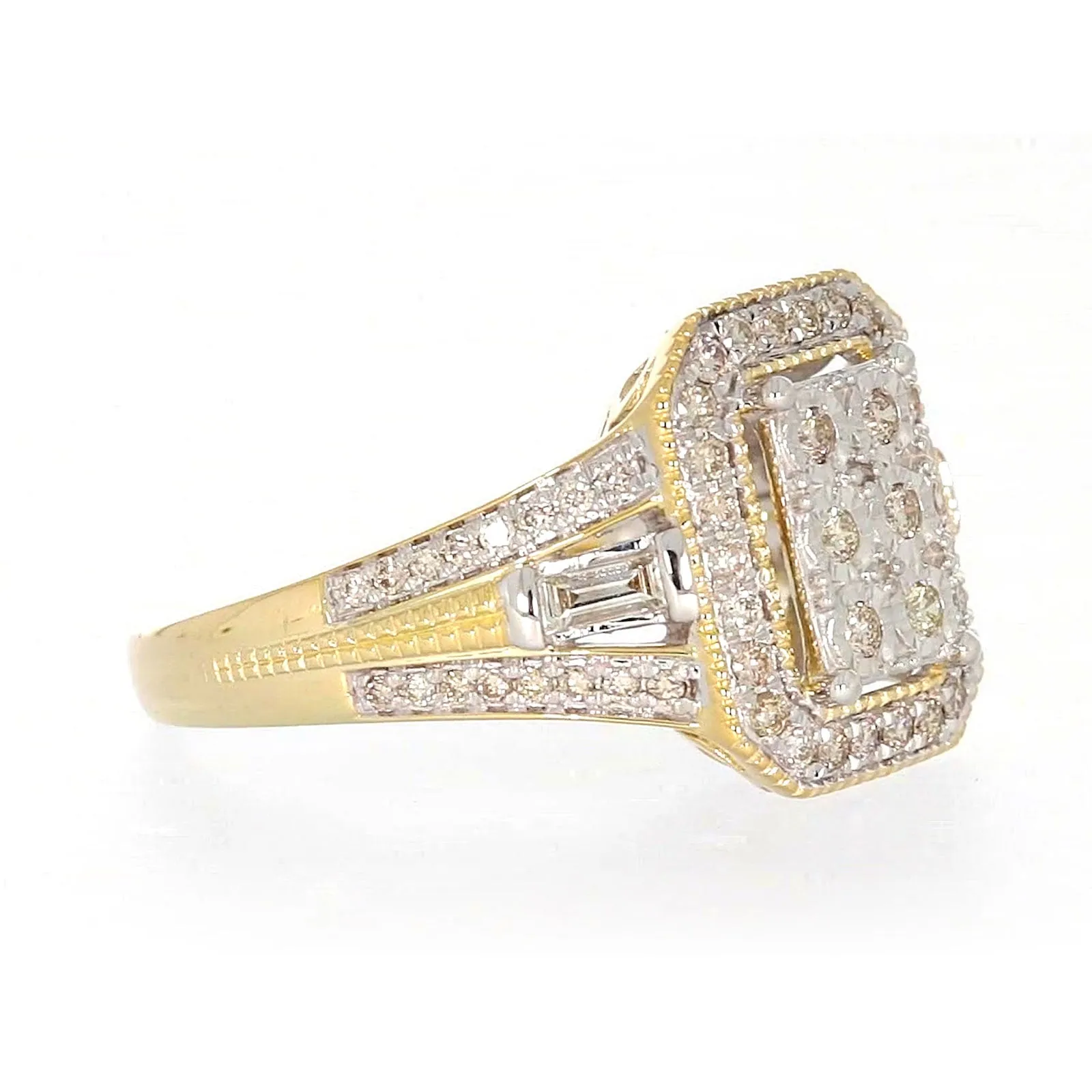 9ct Yellow Gold Round Brilliant & Baguette Cut 1/2 CARAT tw of Diamonds Ring