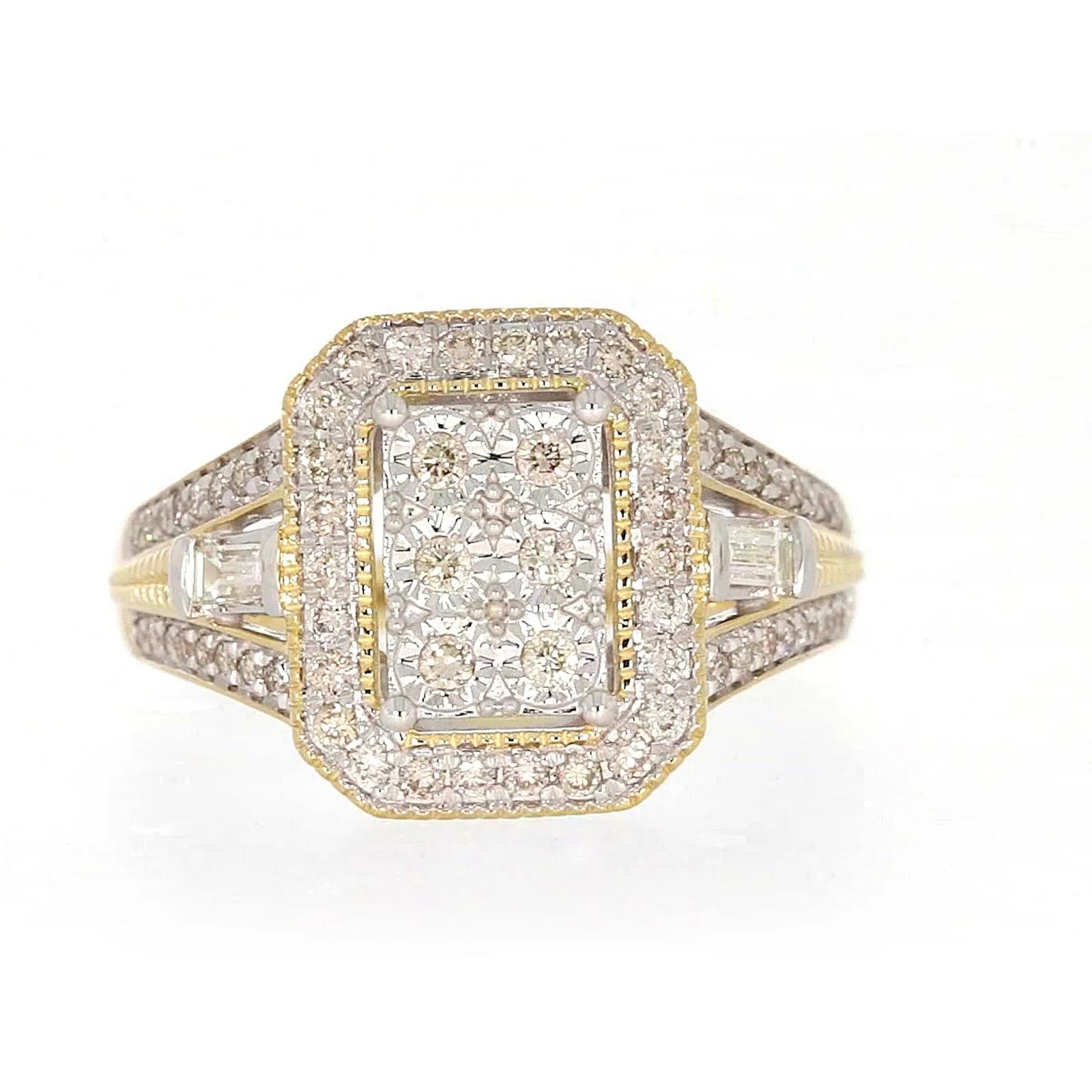 9ct Yellow Gold Round Brilliant & Baguette Cut 1/2 CARAT tw of Diamonds Ring