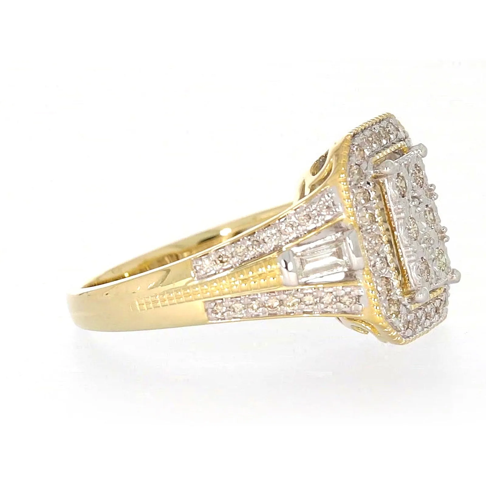 9ct Yellow Gold Round Brilliant & Baguette Cut 1/2 CARAT tw of Diamonds Ring