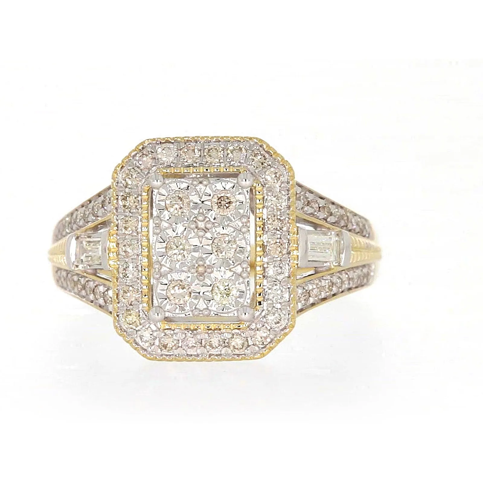 9ct Yellow Gold Round Brilliant & Baguette Cut 1/2 CARAT tw of Diamonds Ring