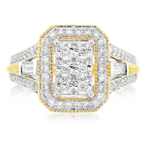 9ct Yellow Gold Round Brilliant & Baguette Cut 1/2 CARAT tw of Diamonds Ring