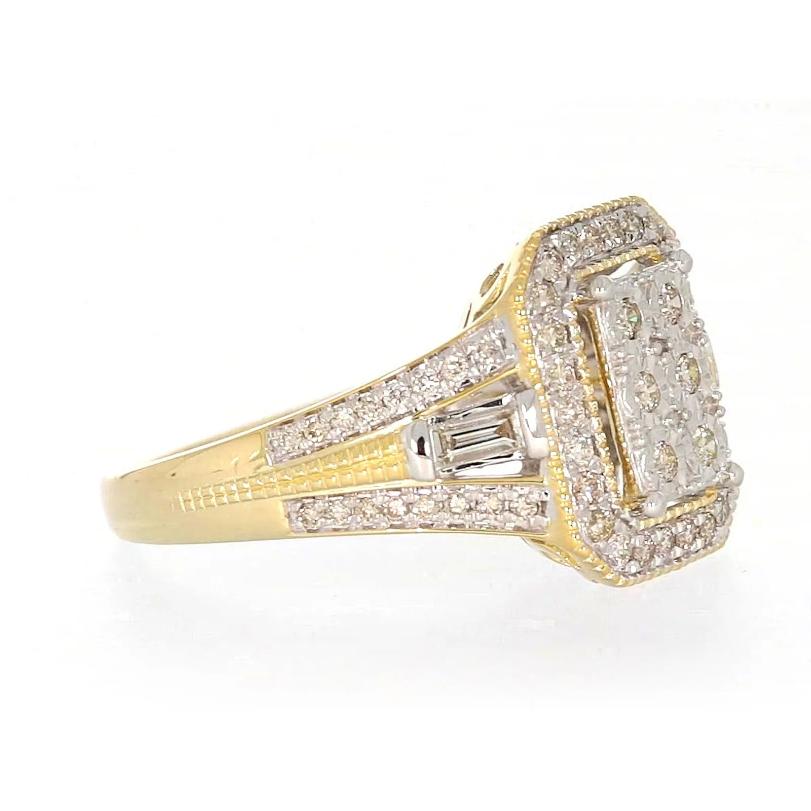 9ct Yellow Gold Round Brilliant & Baguette Cut 1/2 CARAT tw of Diamonds Ring