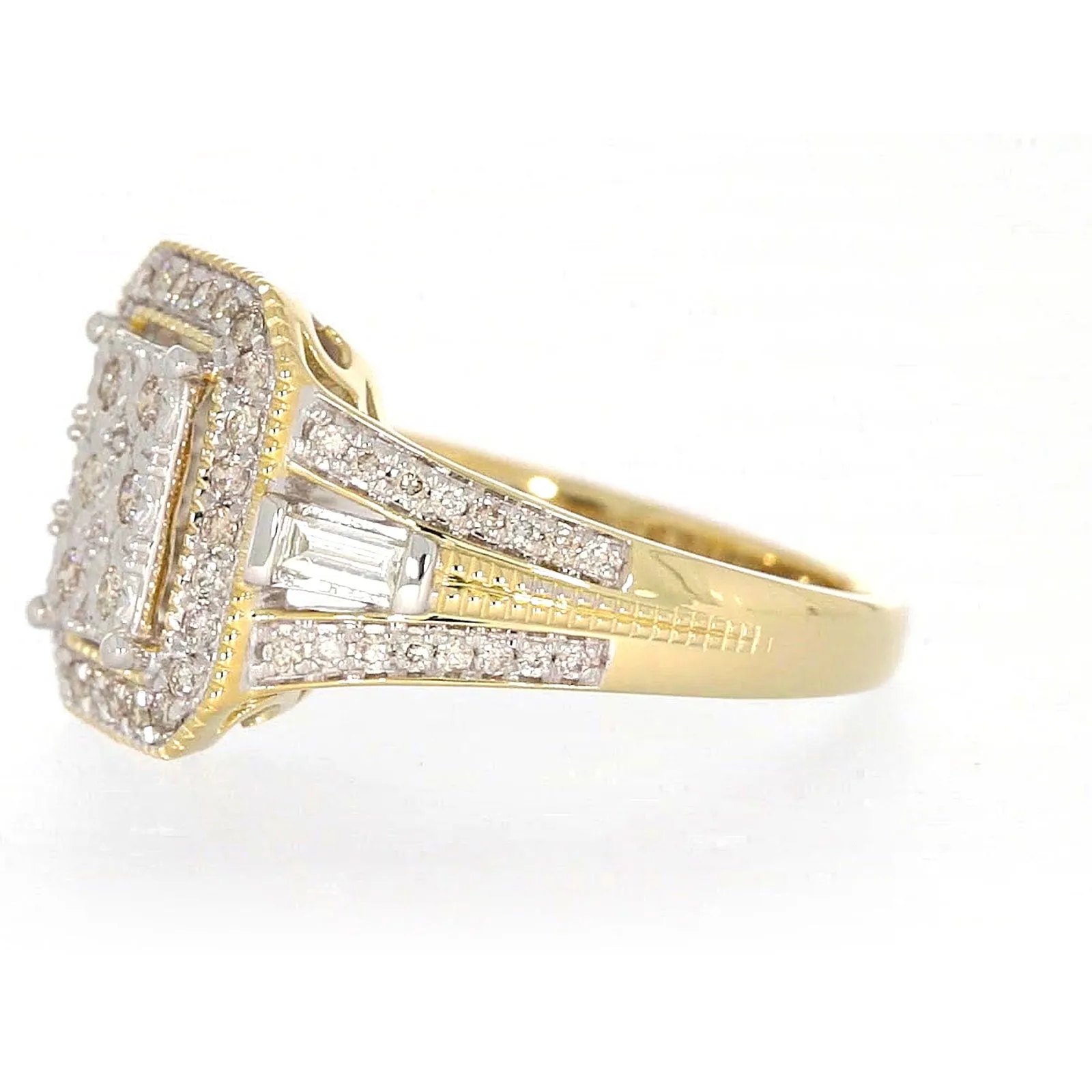 9ct Yellow Gold Round Brilliant & Baguette Cut 1/2 CARAT tw of Diamonds Ring