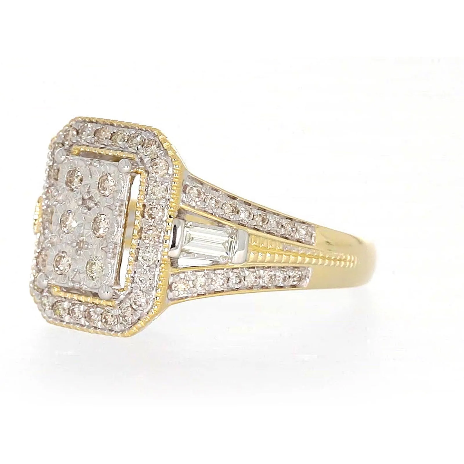 9ct Yellow Gold Round Brilliant & Baguette Cut 1/2 CARAT tw of Diamonds Ring