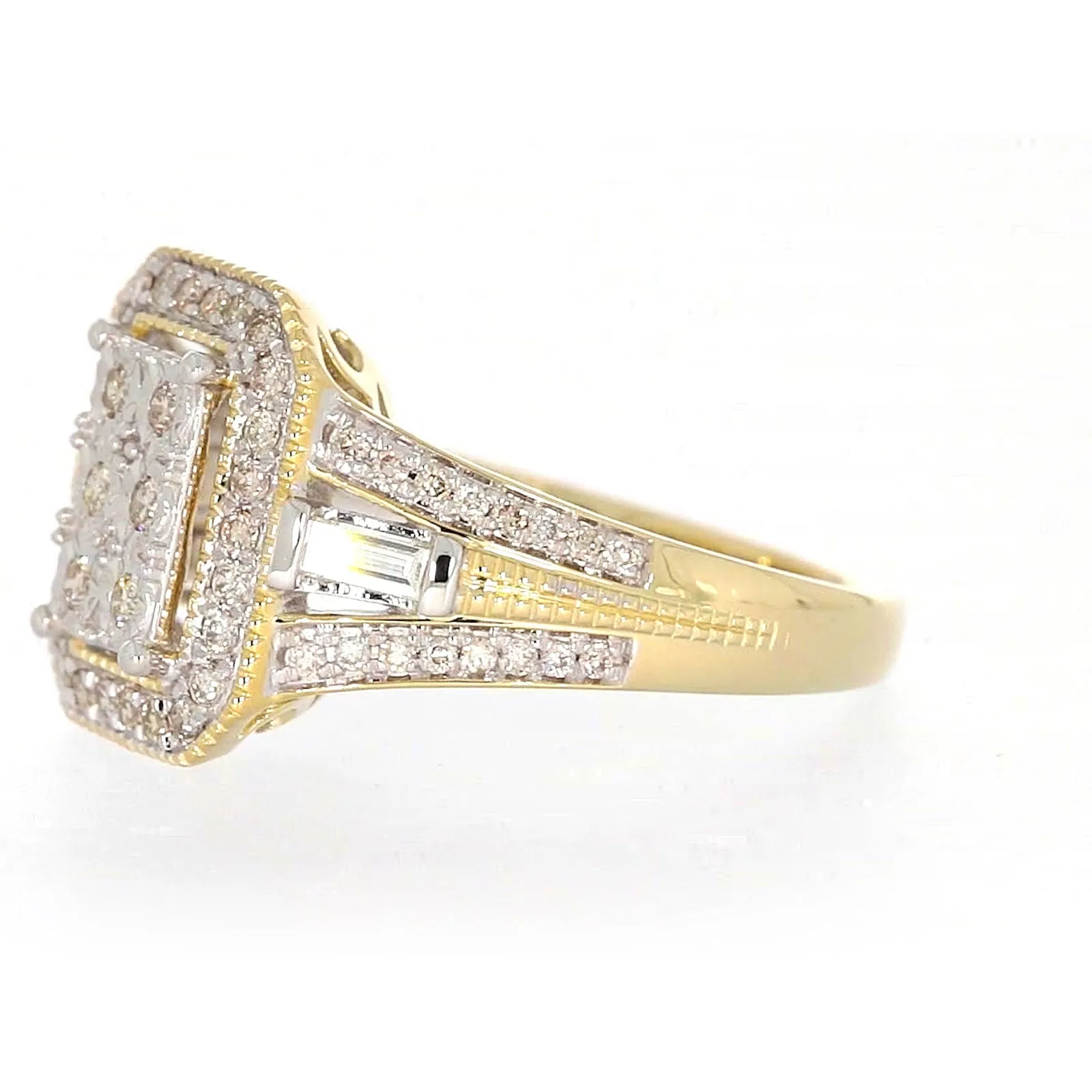 9ct Yellow Gold Round Brilliant & Baguette Cut 1/2 CARAT tw of Diamonds Ring