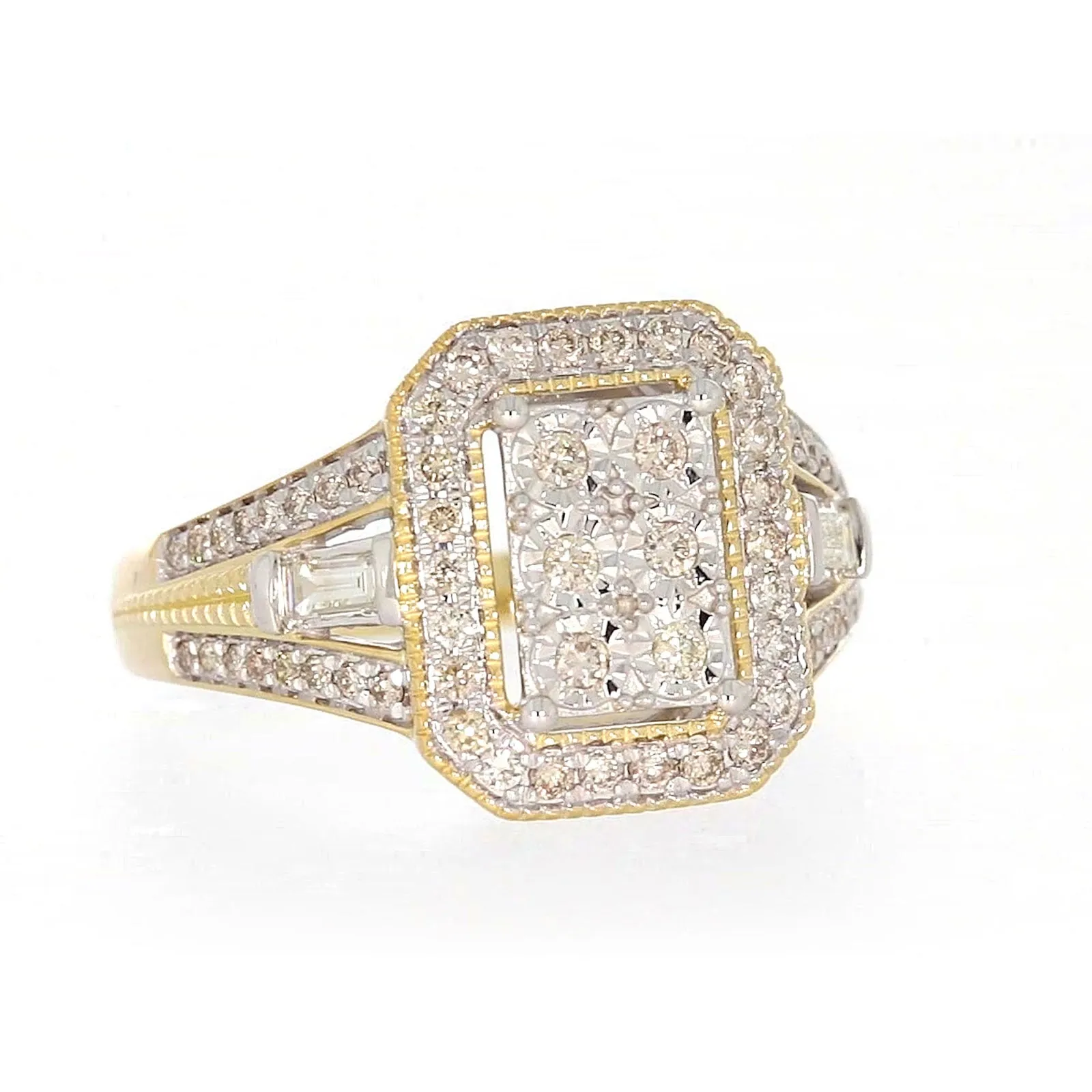 9ct Yellow Gold Round Brilliant & Baguette Cut 1/2 CARAT tw of Diamonds Ring