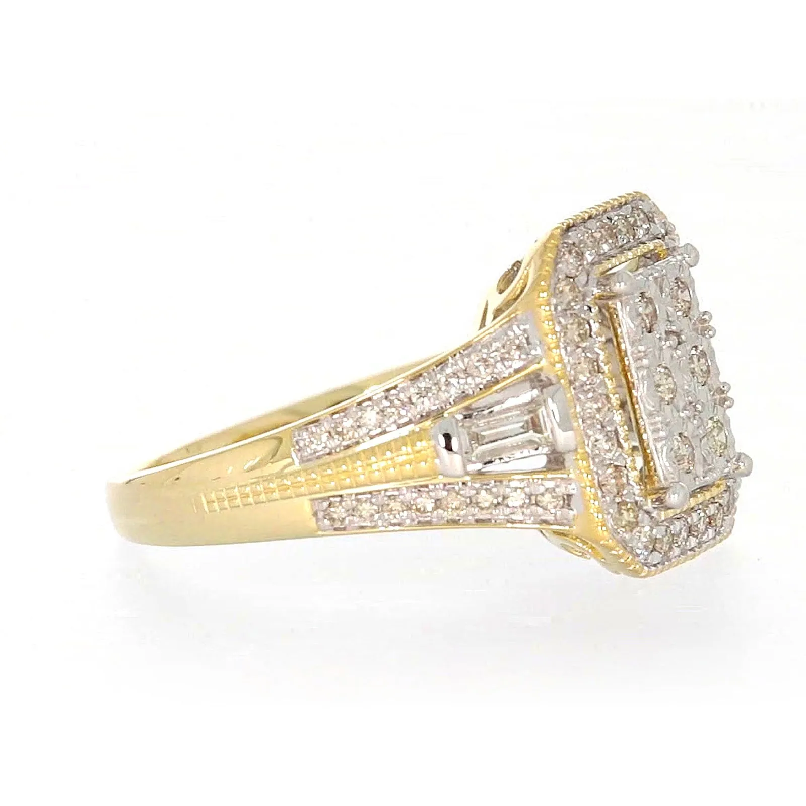 9ct Yellow Gold Round Brilliant & Baguette Cut 1/2 CARAT tw of Diamonds Ring