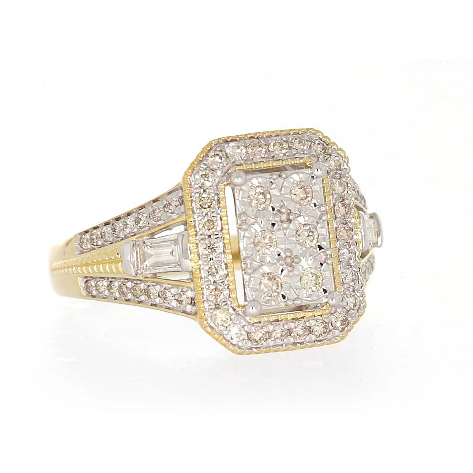 9ct Yellow Gold Round Brilliant & Baguette Cut 1/2 CARAT tw of Diamonds Ring