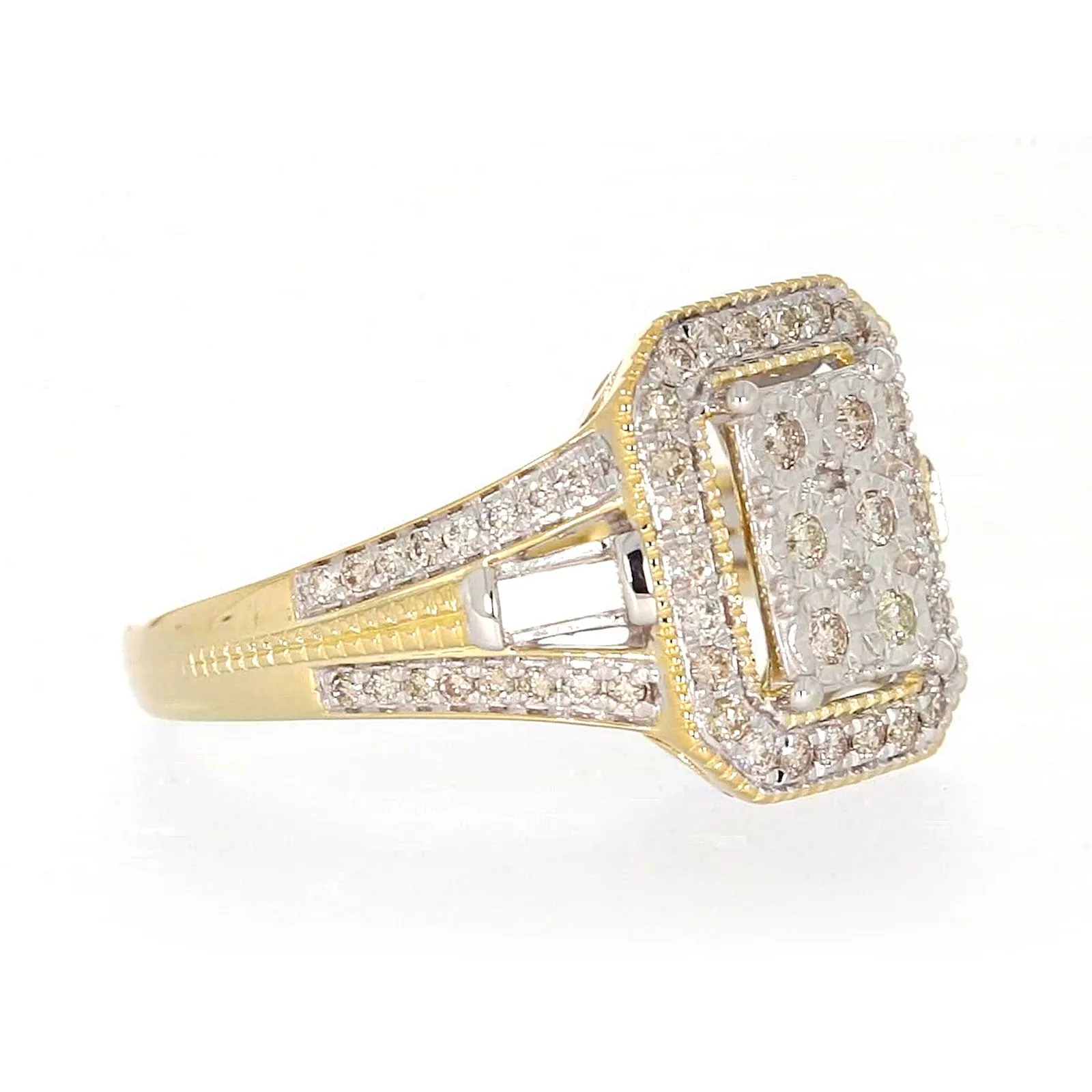 9ct Yellow Gold Round Brilliant & Baguette Cut 1/2 CARAT tw of Diamonds Ring