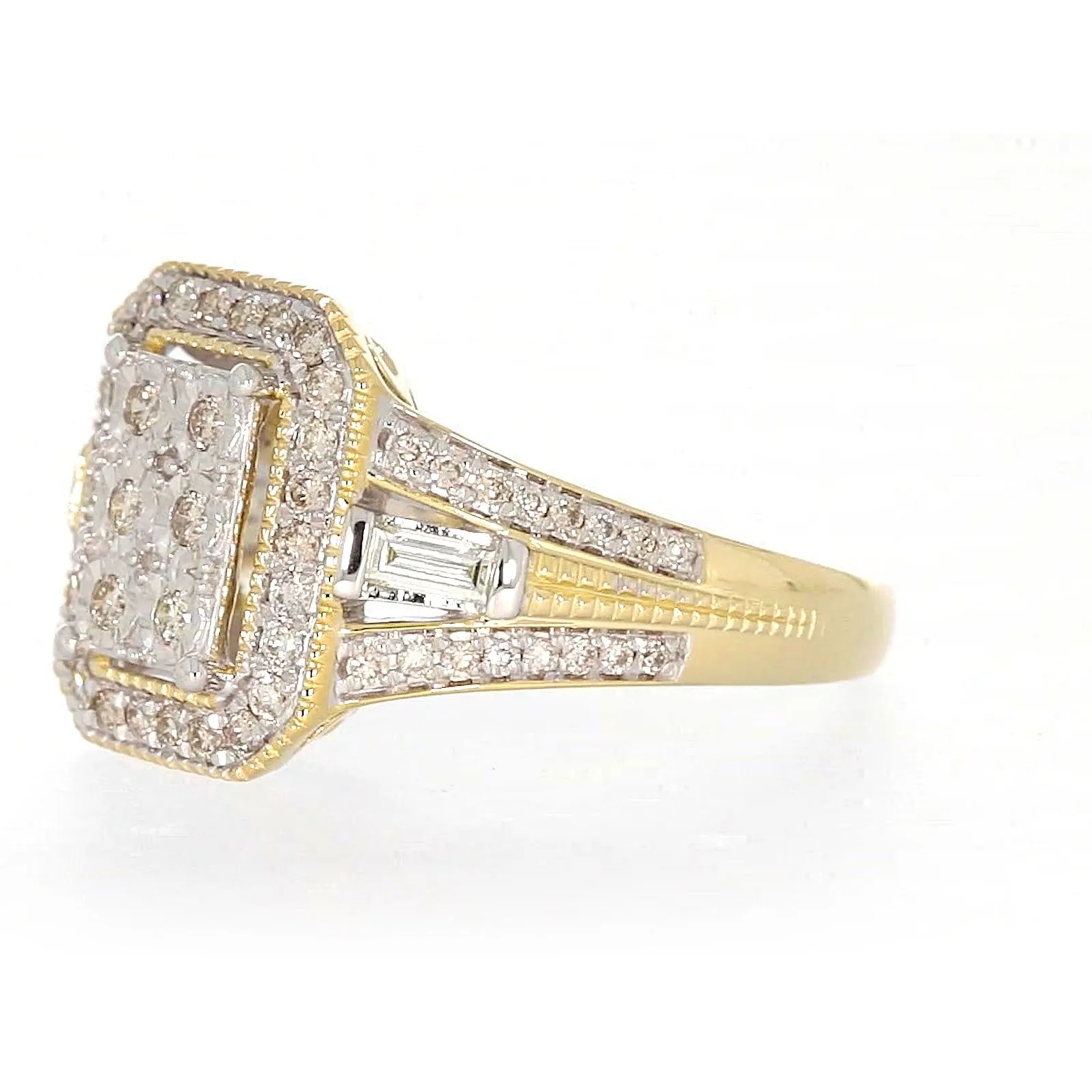 9ct Yellow Gold Round Brilliant & Baguette Cut 1/2 CARAT tw of Diamonds Ring