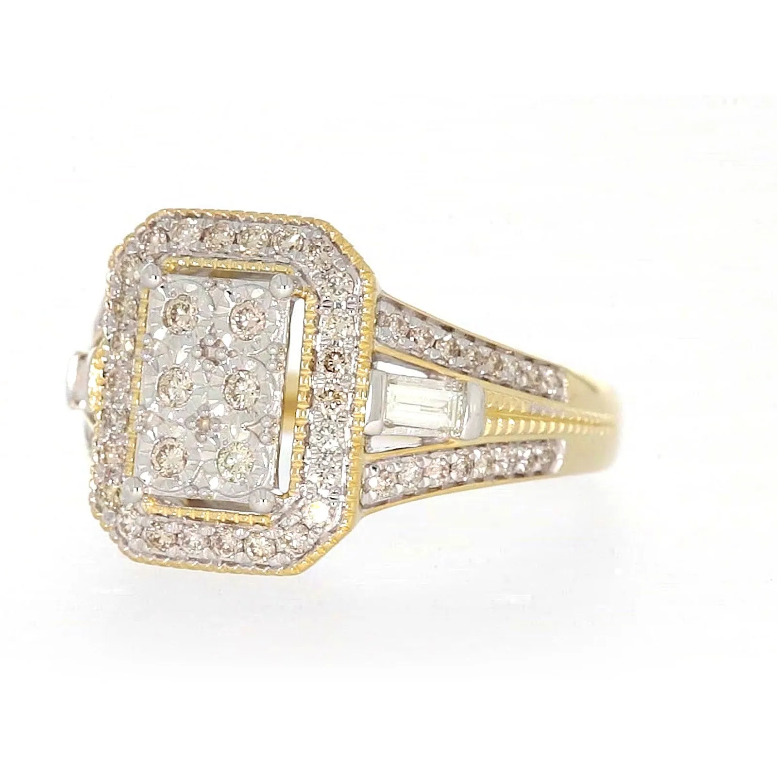 9ct Yellow Gold Round Brilliant & Baguette Cut 1/2 CARAT tw of Diamonds Ring