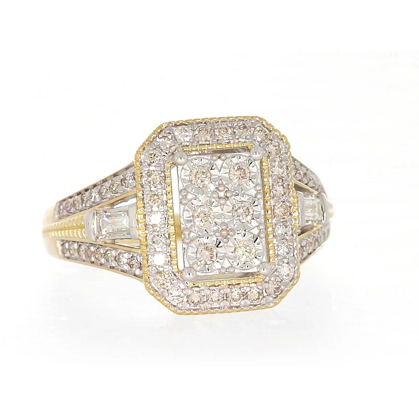 9ct Yellow Gold Round Brilliant & Baguette Cut 1/2 CARAT tw of Diamonds Ring
