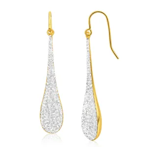 9ct Yellow Gold Silver Filled Crystal 40mm Bomber Drop Earrings