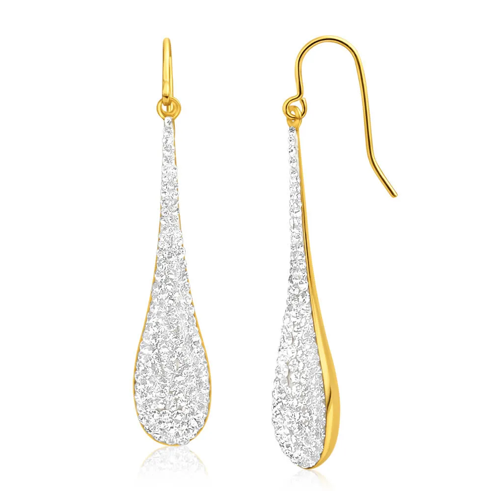 9ct Yellow Gold Silver Filled Crystal 40mm Bomber Drop Earrings