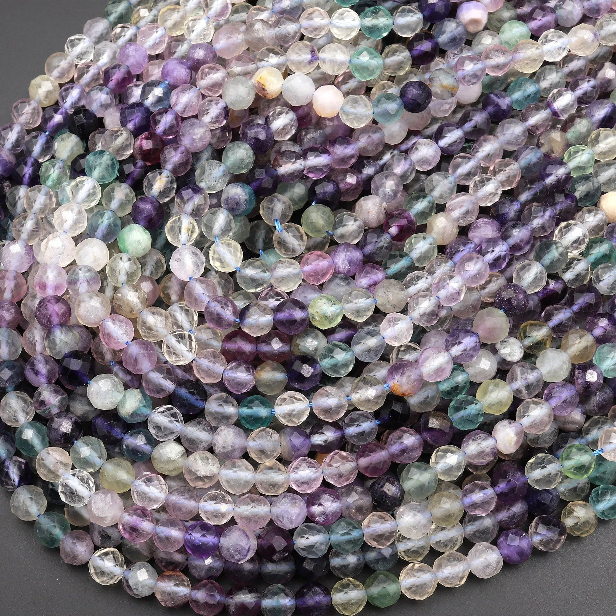 AAA Grade Gemmy Natural Fluorite Faceted 6mm Round Beads Micro Laser Cut Purple Green Gemstone Bead 15.5" Strand