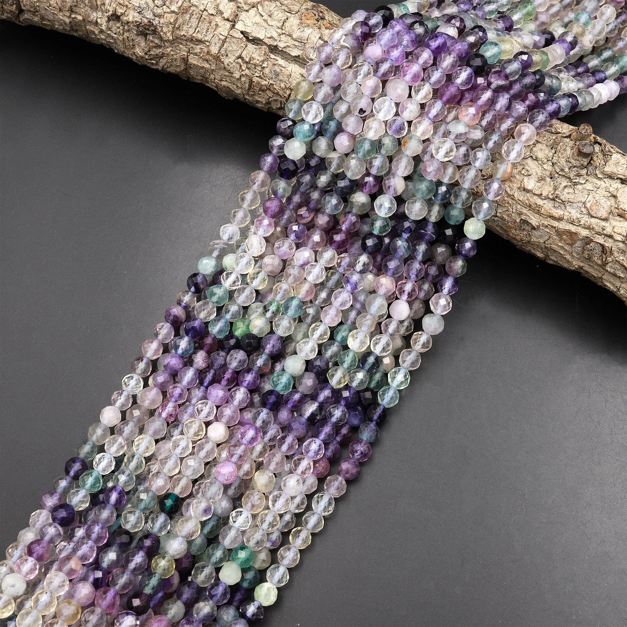 AAA Grade Gemmy Natural Fluorite Faceted 6mm Round Beads Micro Laser Cut Purple Green Gemstone Bead 15.5" Strand