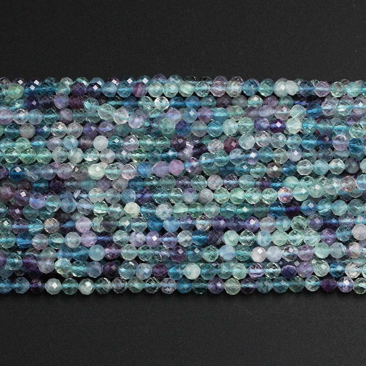 AAA Grade Gemmy Natural Rainbow Fluorite Faceted 2mm 3mm 4mm 6mm Round Beads Micro Faceted Teal Blue Purple Green Gemstone Bead 16" Strand