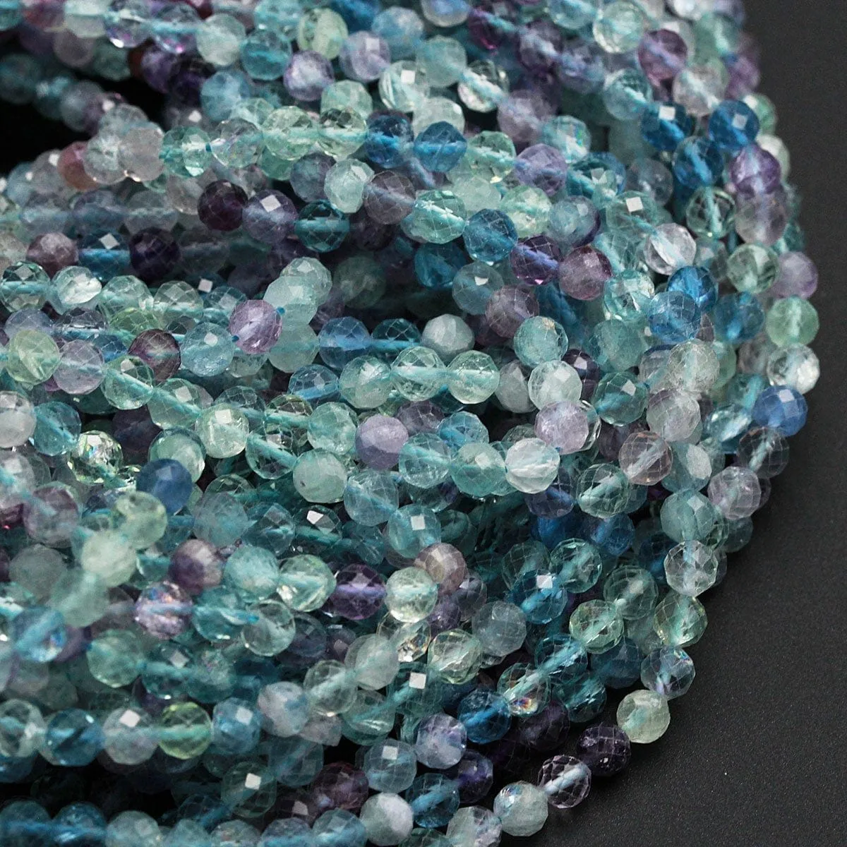 AAA Grade Gemmy Natural Rainbow Fluorite Faceted 2mm 3mm 4mm 6mm Round Beads Micro Faceted Teal Blue Purple Green Gemstone Bead 16" Strand