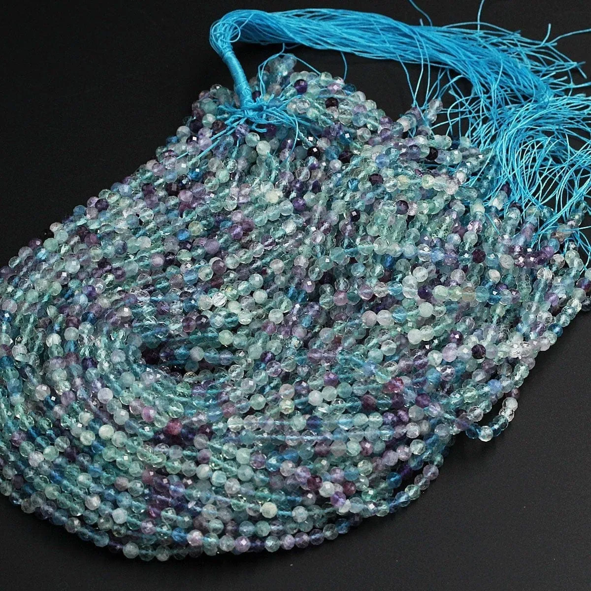 AAA Grade Gemmy Natural Rainbow Fluorite Faceted 2mm 3mm 4mm 6mm Round Beads Micro Faceted Teal Blue Purple Green Gemstone Bead 16" Strand