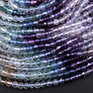 AAA Grade Gemmy Natural Rainbow Fluorite Faceted 4mm Round Beads Micro Laser Cut Purple Green Gemstone Bead 16" Strand