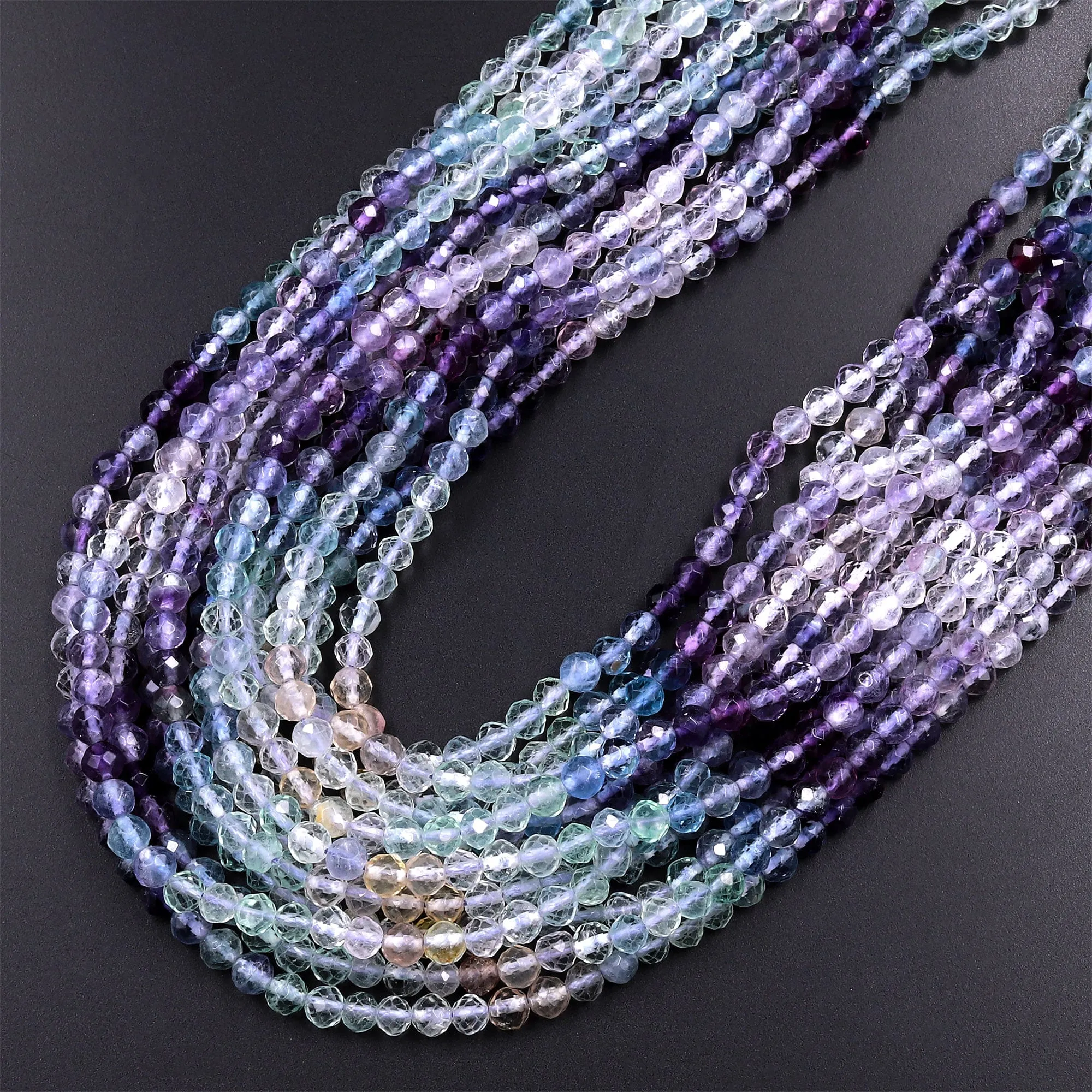 AAA Grade Gemmy Natural Rainbow Fluorite Faceted 4mm Round Beads Micro Laser Cut Purple Green Gemstone Bead 16" Strand