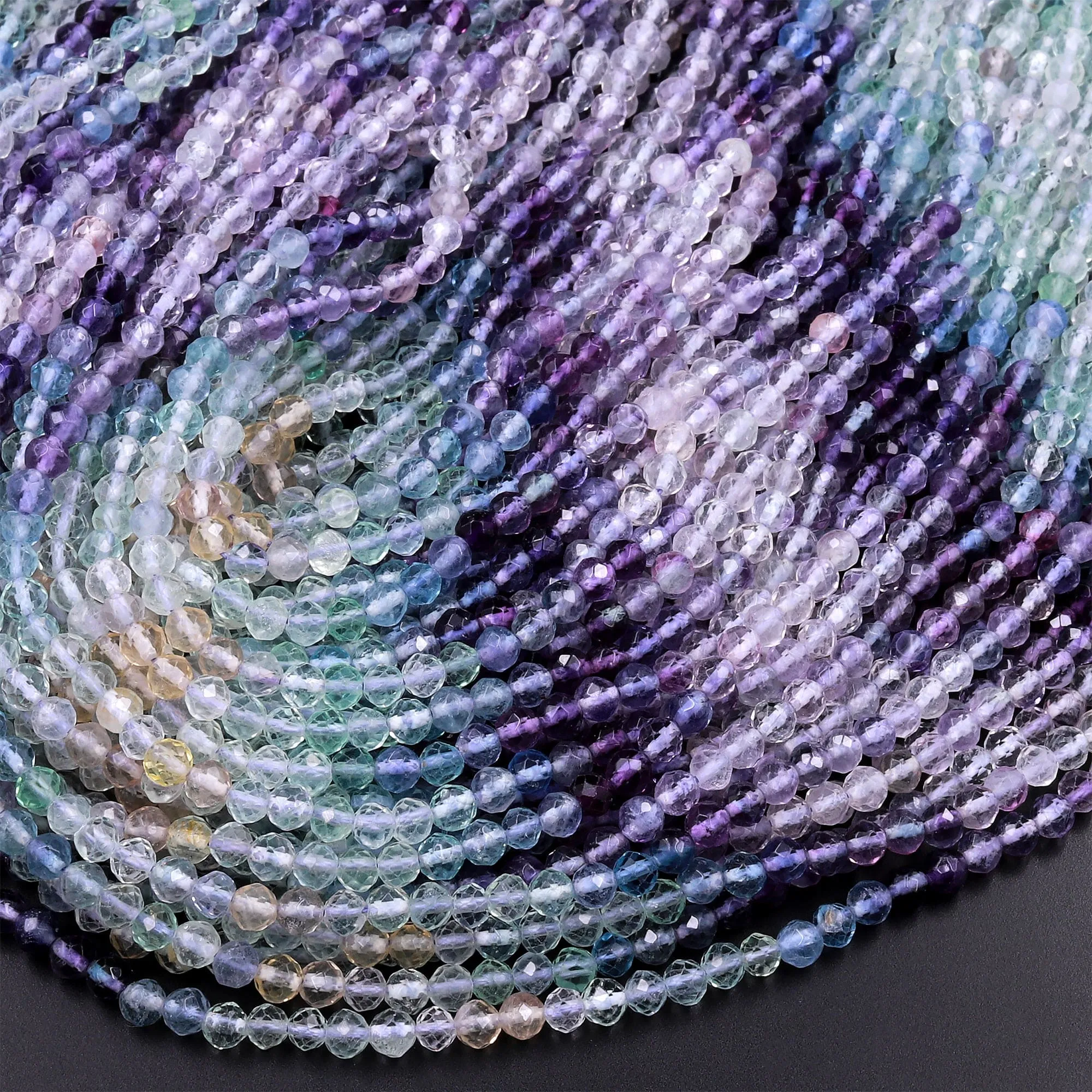 AAA Grade Gemmy Natural Rainbow Fluorite Faceted 4mm Round Beads Micro Laser Cut Purple Green Gemstone Bead 16" Strand