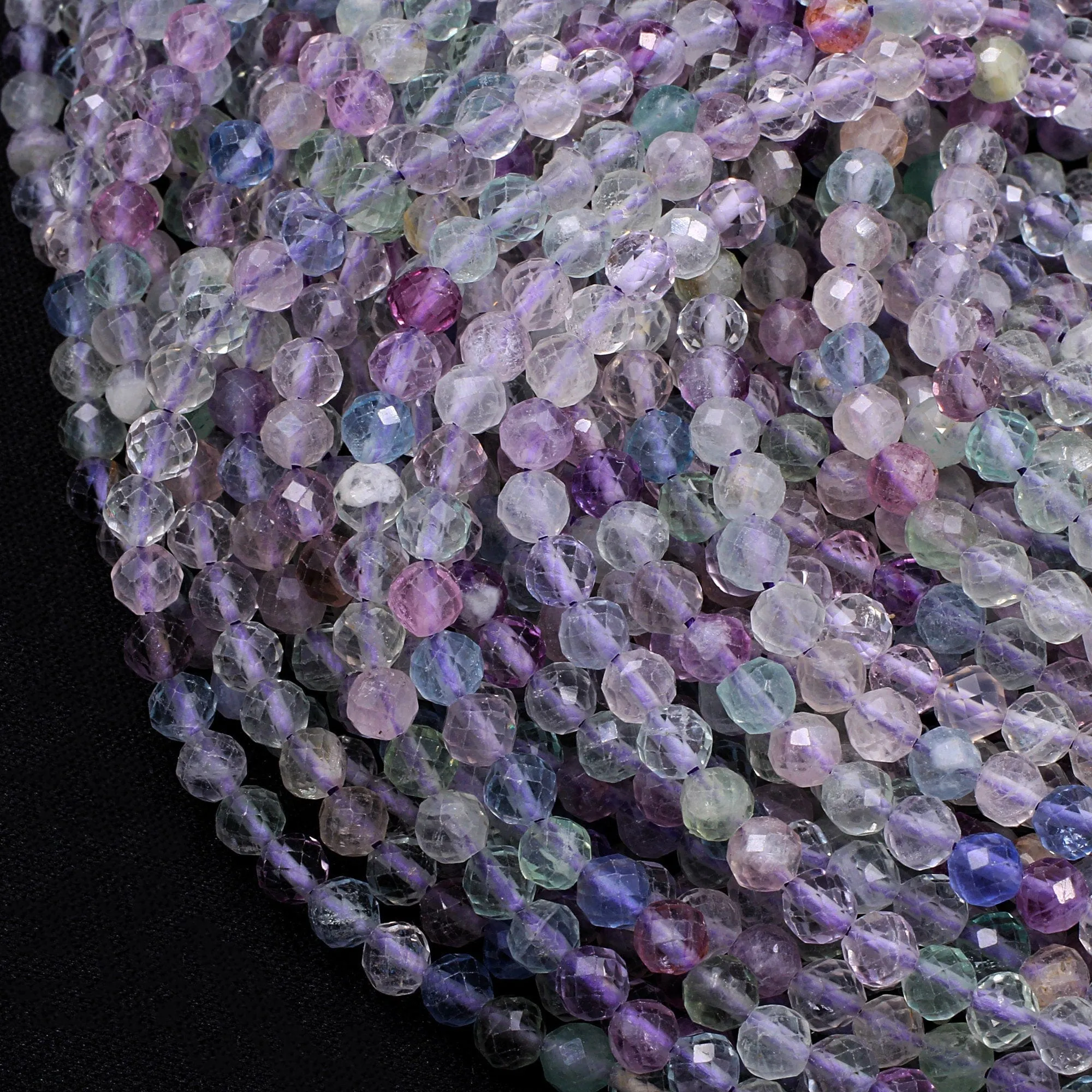 AAA Grade Super Gemmy Natural Rainbow Fluorite Faceted 4mm Round Beads Micro Faceted Teal Blue Purple Green Gemstone Beads 16" Strand