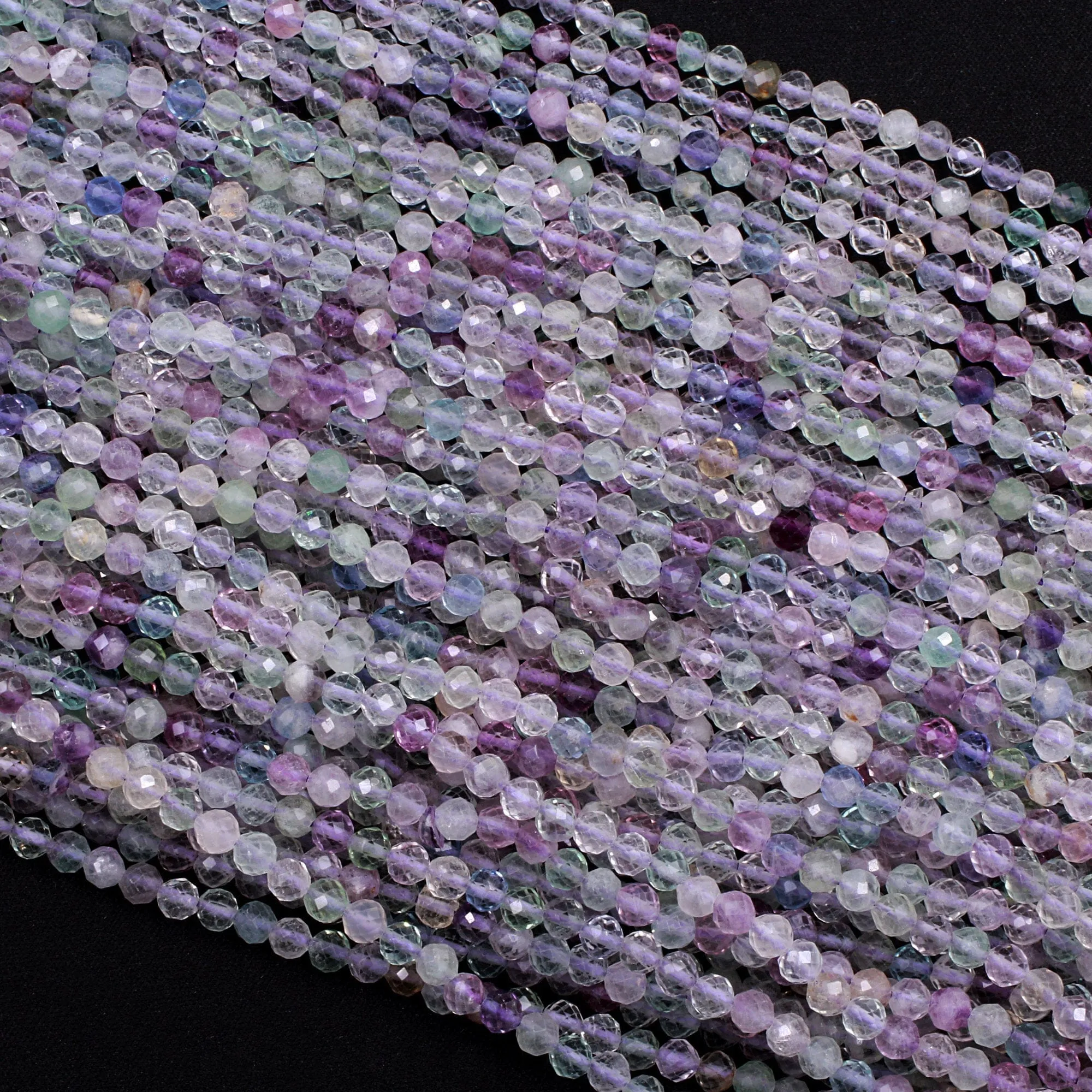 AAA Grade Super Gemmy Natural Rainbow Fluorite Faceted 4mm Round Beads Micro Faceted Teal Blue Purple Green Gemstone Beads 16" Strand