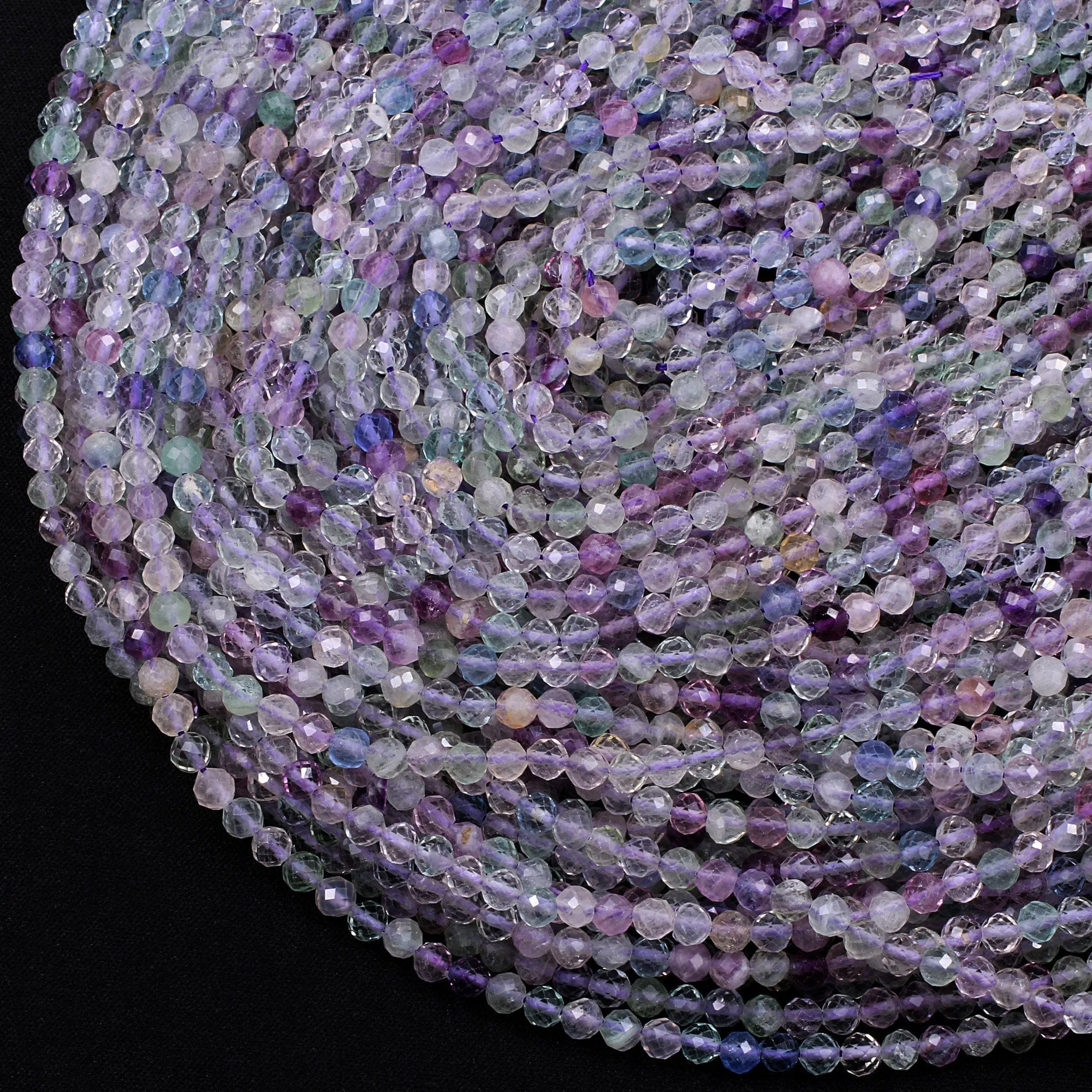 AAA Grade Super Gemmy Natural Rainbow Fluorite Faceted 4mm Round Beads Micro Faceted Teal Blue Purple Green Gemstone Beads 16" Strand