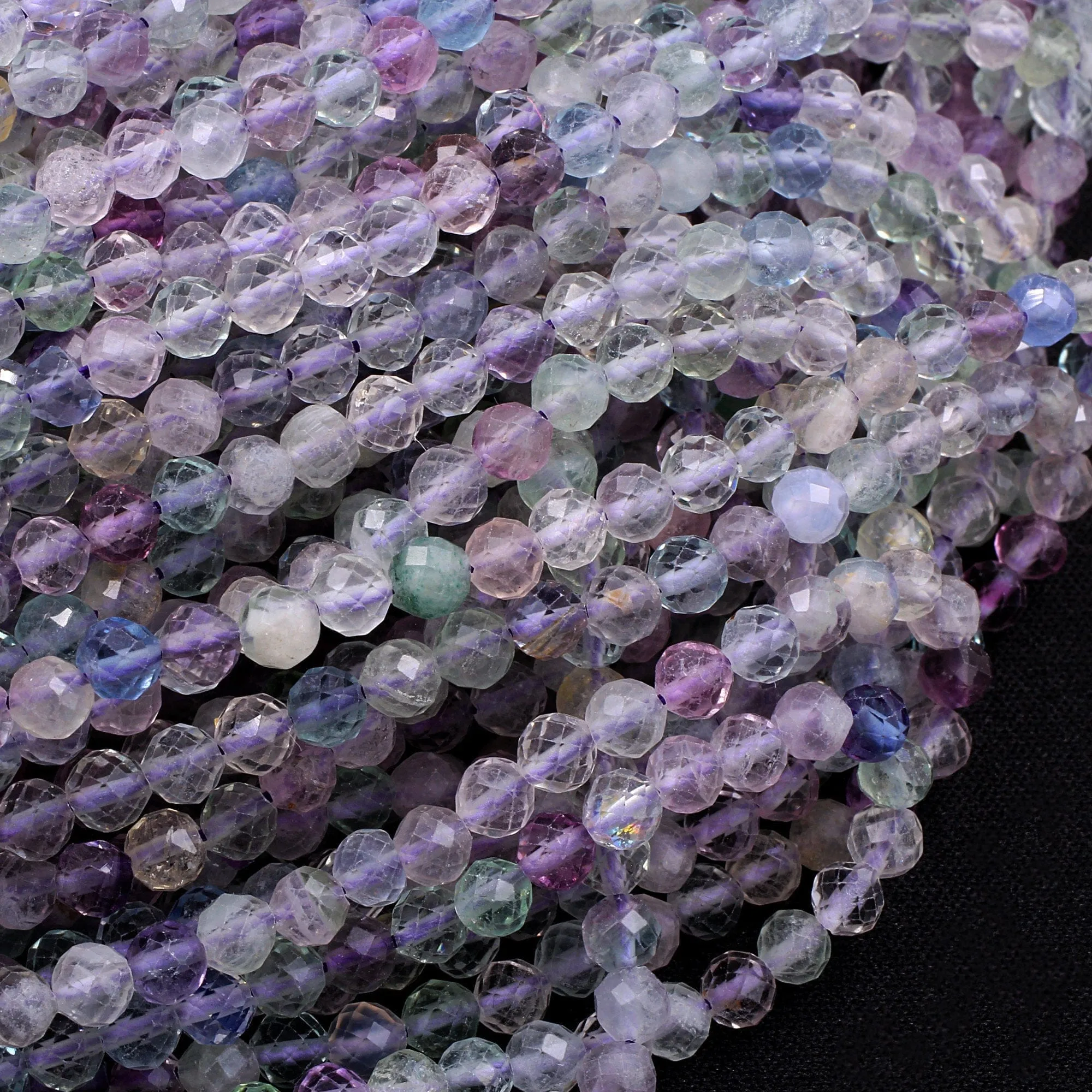 AAA Grade Super Gemmy Natural Rainbow Fluorite Faceted 4mm Round Beads Micro Faceted Teal Blue Purple Green Gemstone Beads 16" Strand