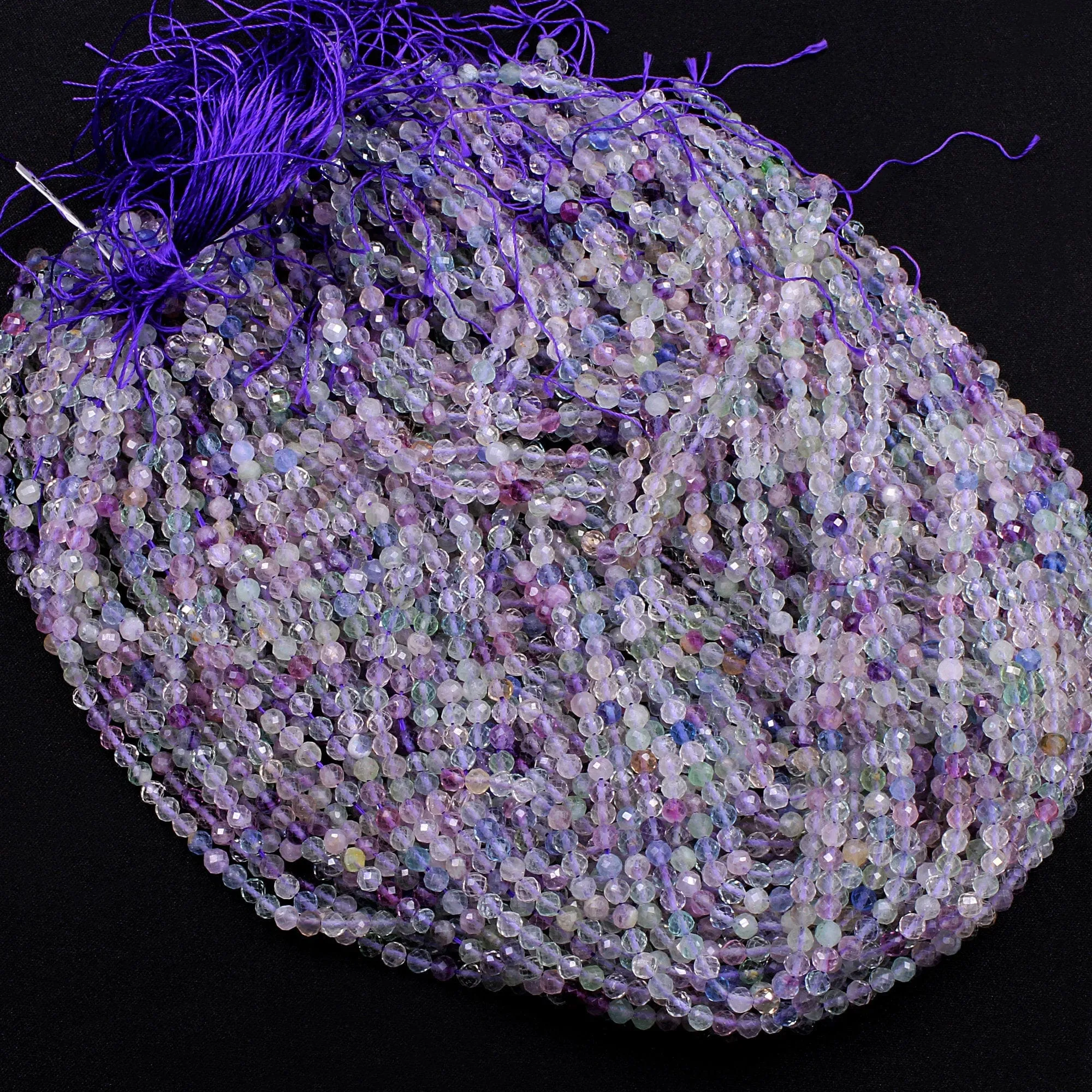 AAA Grade Super Gemmy Natural Rainbow Fluorite Faceted 4mm Round Beads Micro Faceted Teal Blue Purple Green Gemstone Beads 16" Strand