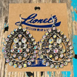 AB Crystals on Silver Teardrop Earrings