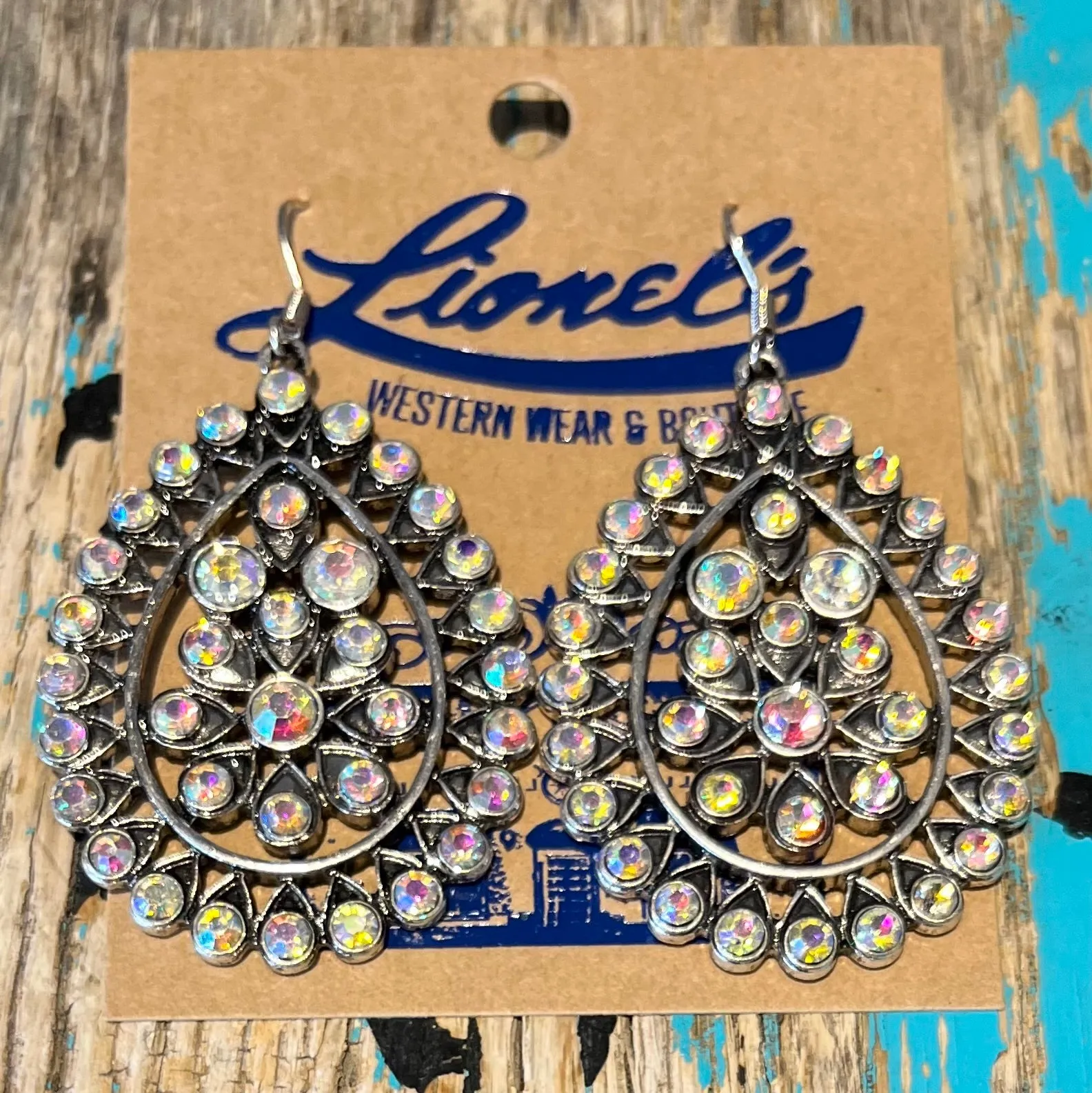 AB Crystals on Silver Teardrop Earrings