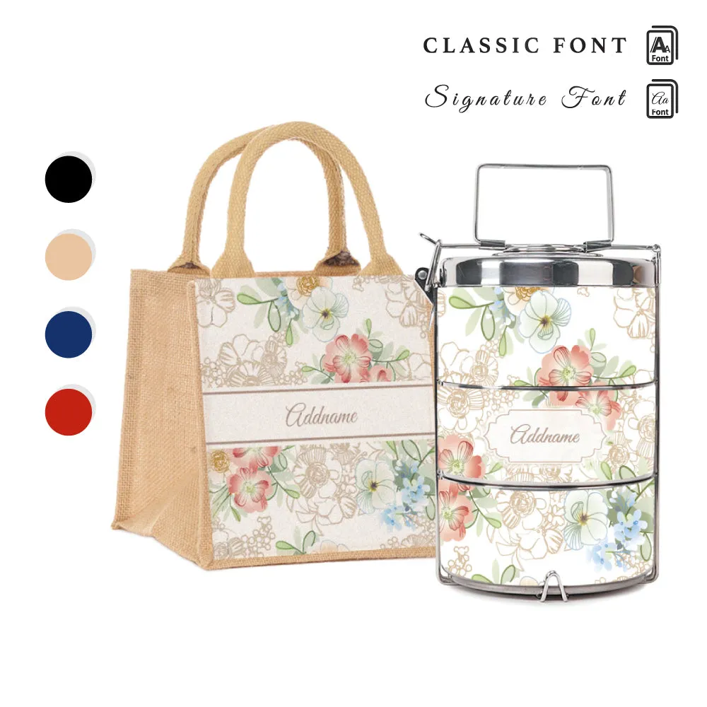 Abstract Fleur Flora Series 3-Tier Premium Small 11.5cm Tiffin Carrier [FREE Custom Add Name]