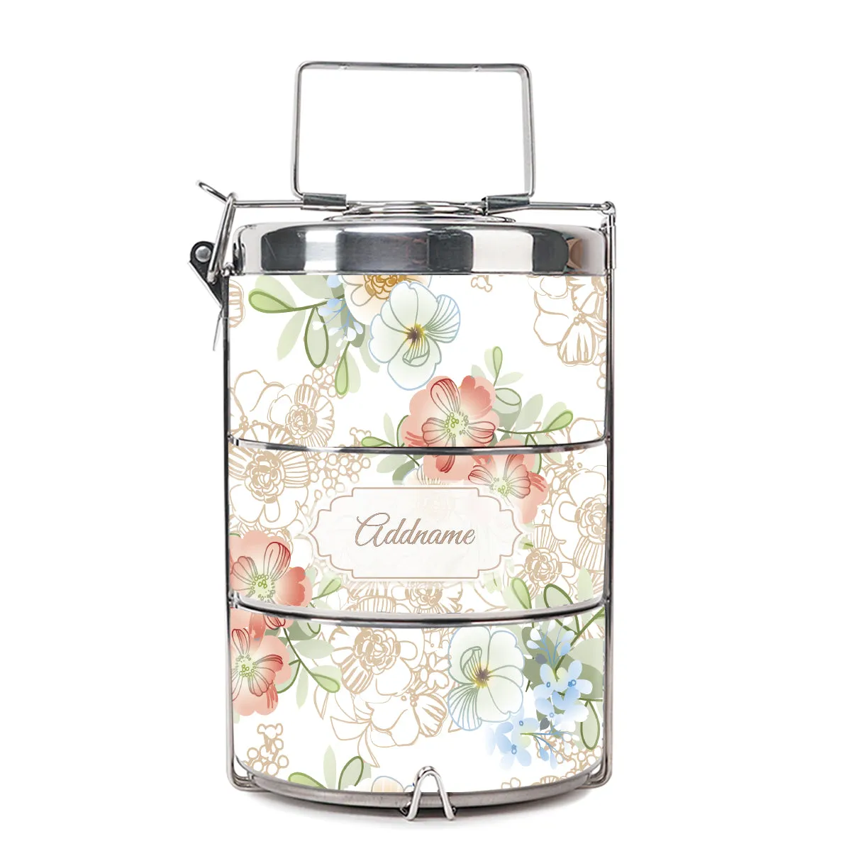 Abstract Fleur Flora Series 3-Tier Premium Small 11.5cm Tiffin Carrier [FREE Custom Add Name]