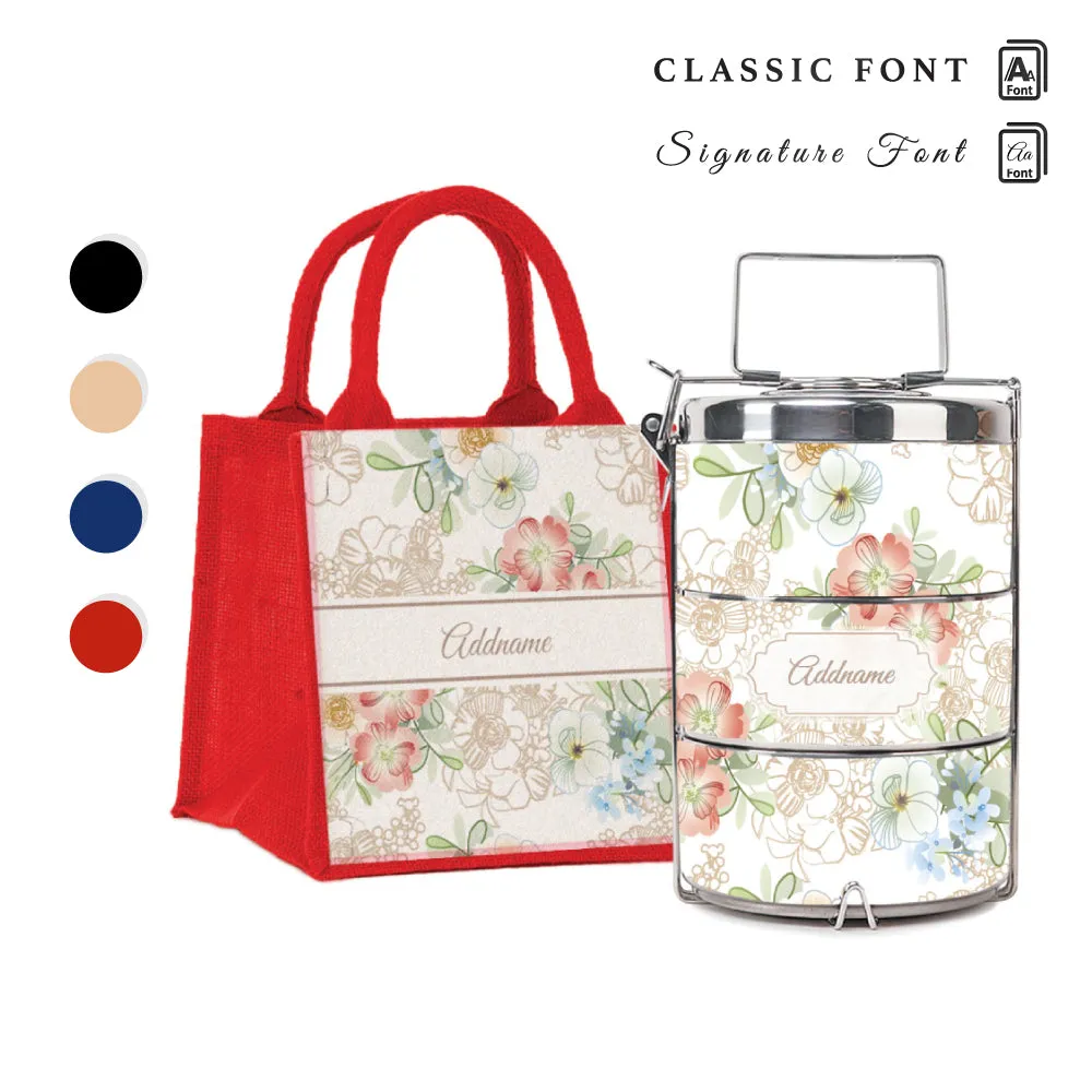 Abstract Fleur Flora Series 3-Tier Premium Small 11.5cm Tiffin Carrier [FREE Custom Add Name]